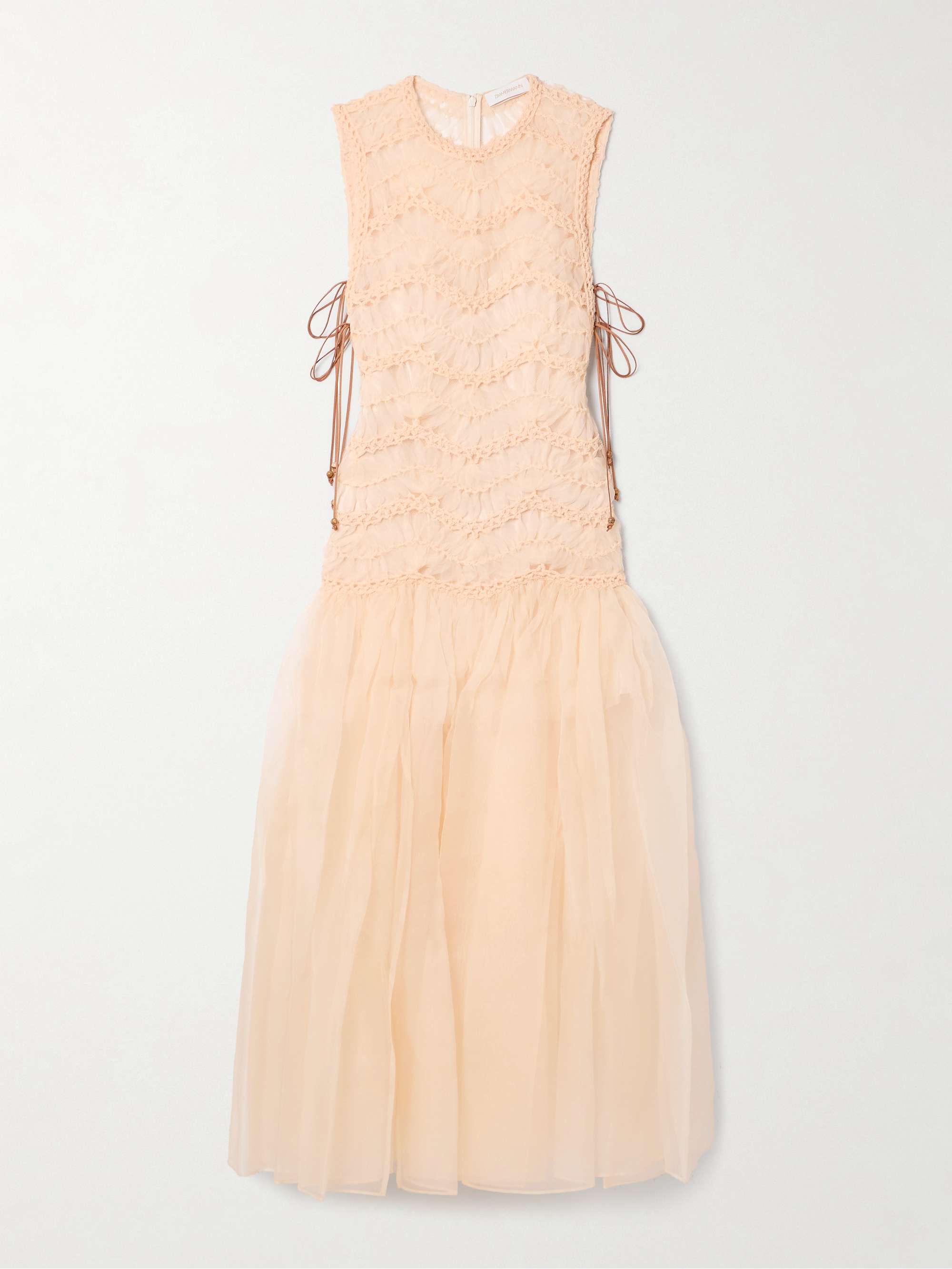 Illuminate macramé and tulle-trimmed gathered silk-organza gown view