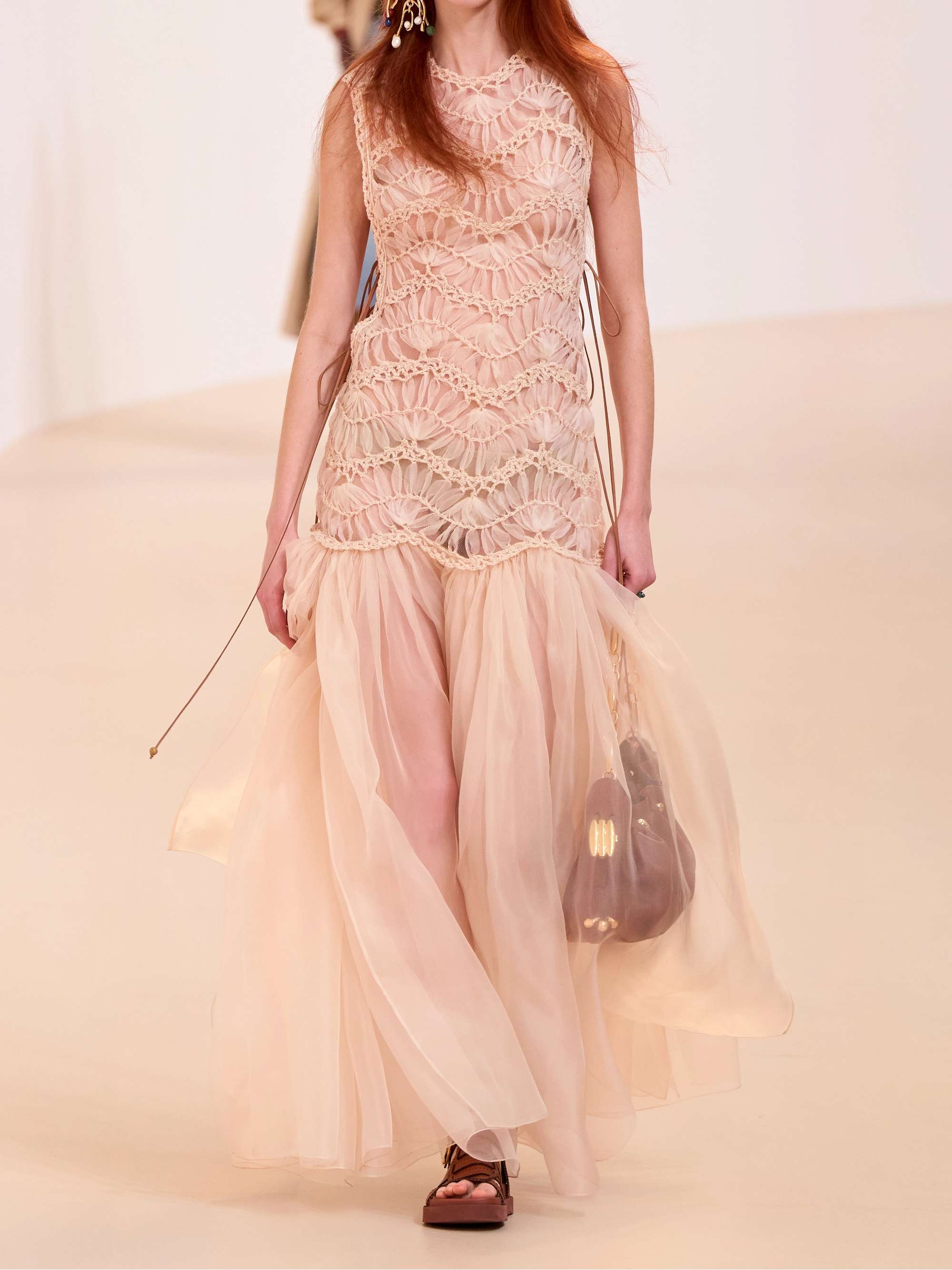 Illuminate macramé and tulle-trimmed gathered silk-organza gown view