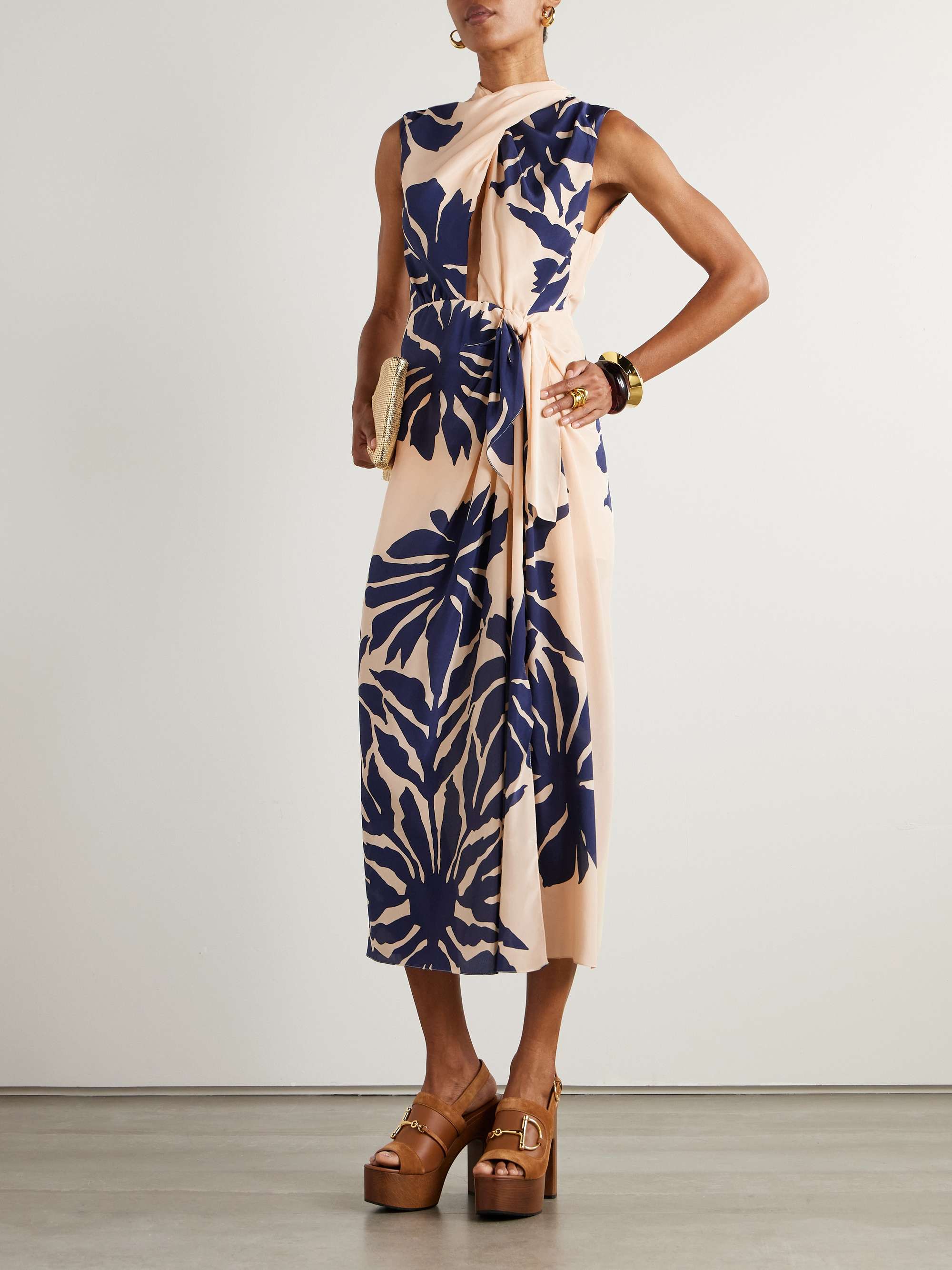 City Wonders tie-front cutout draped printed silk crepe de chine midi dress view