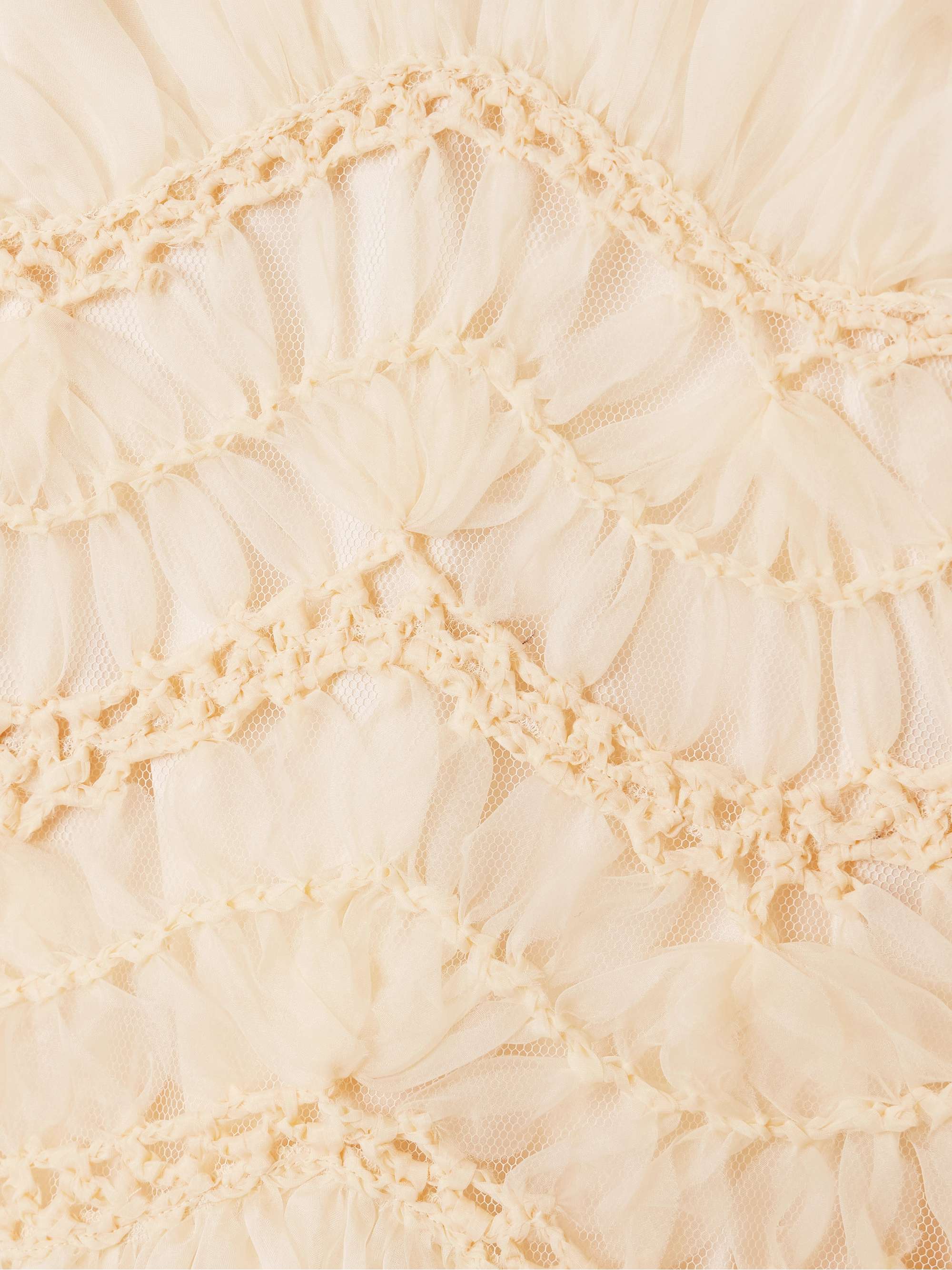 Illuminate macramé and tulle-trimmed pleated silk-organza gown view