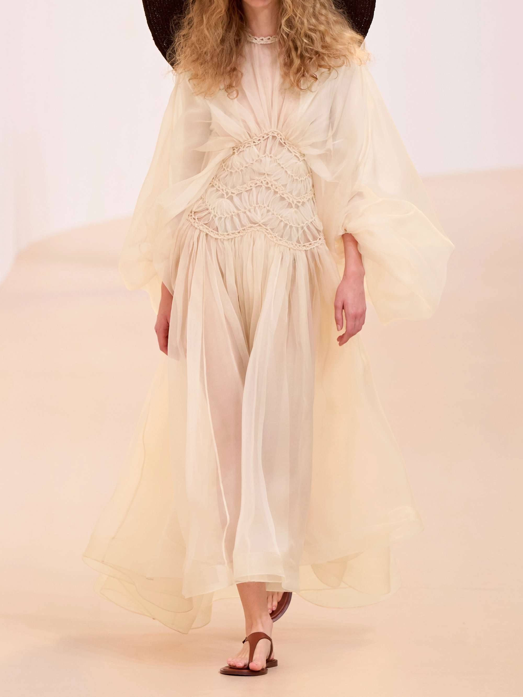 Illuminate macramé and tulle-trimmed pleated silk-organza gown view