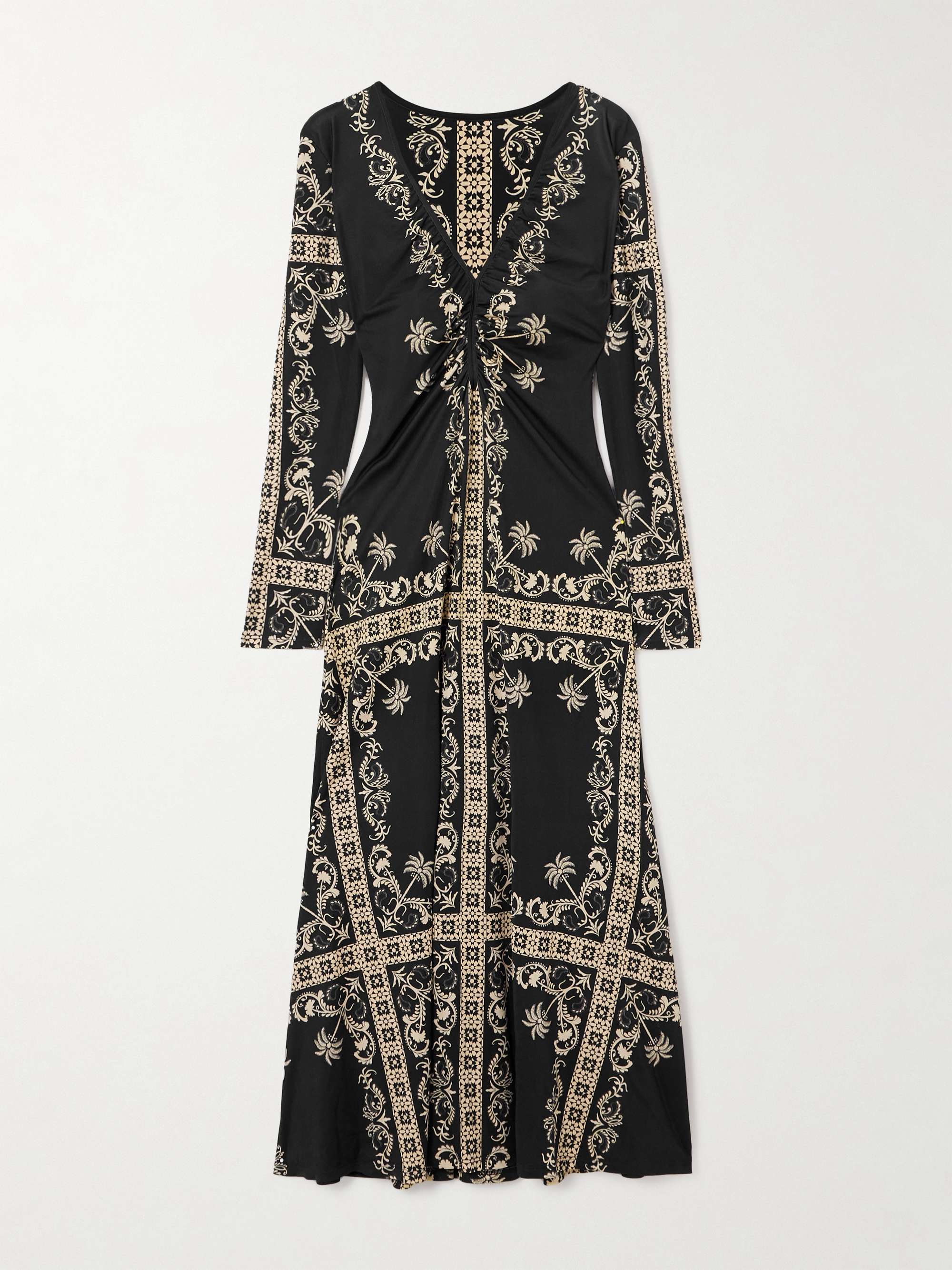 Alma Bordada gathered printed stretch-jersey midi dress view