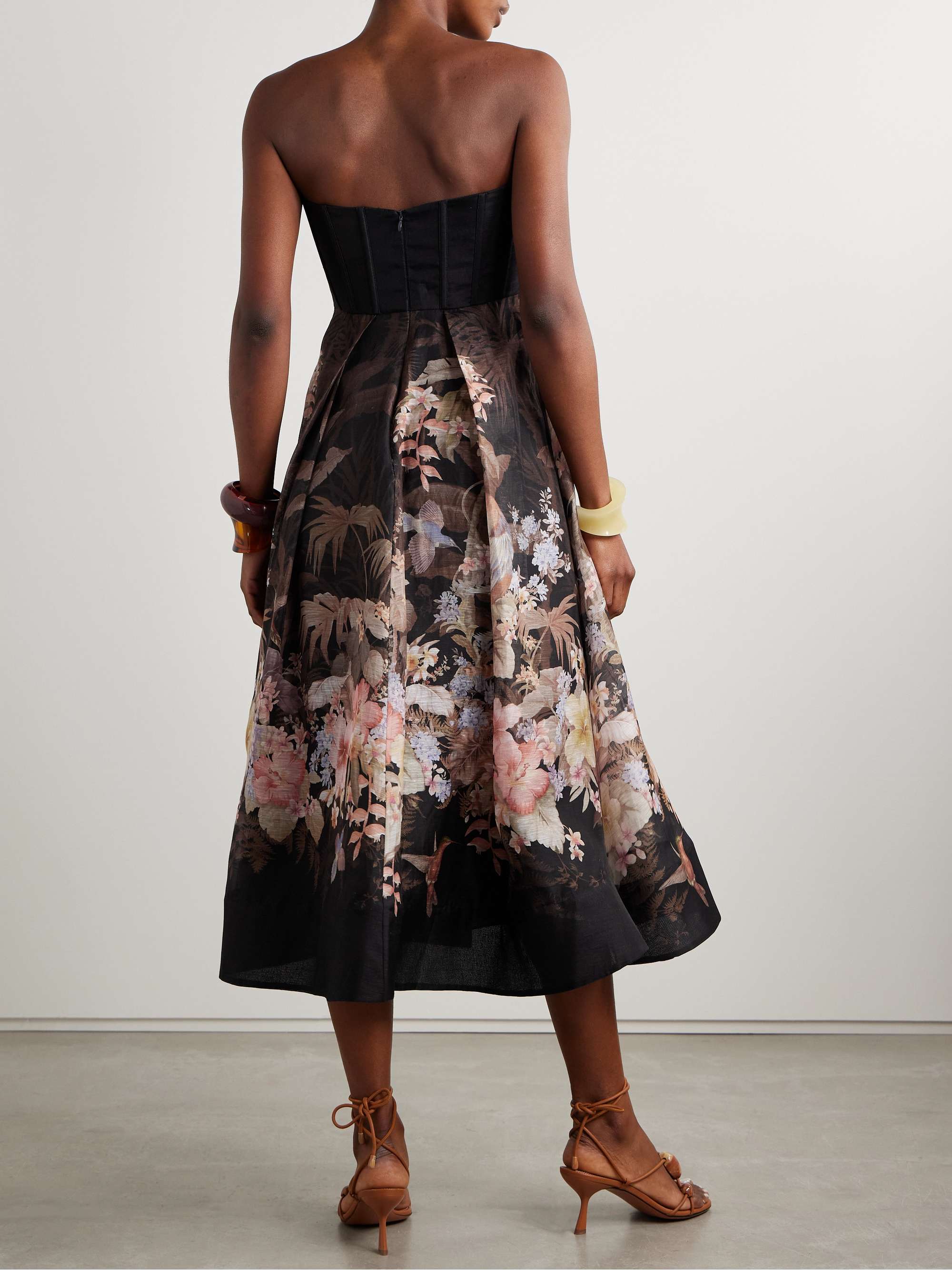 Illuminate strapless floral-print linen and silk-blend midi dress view