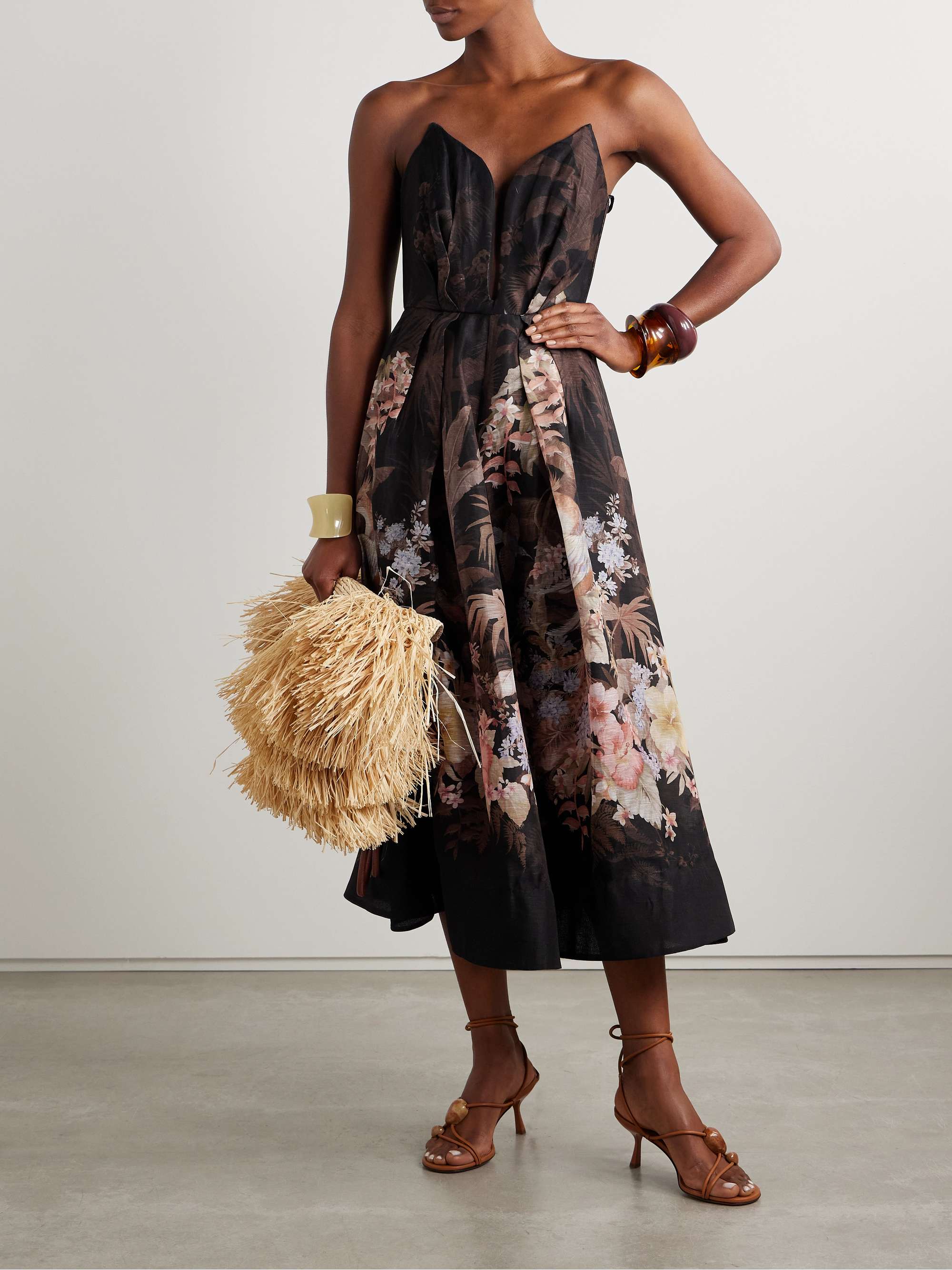 Illuminate strapless floral-print linen and silk-blend midi dress view
