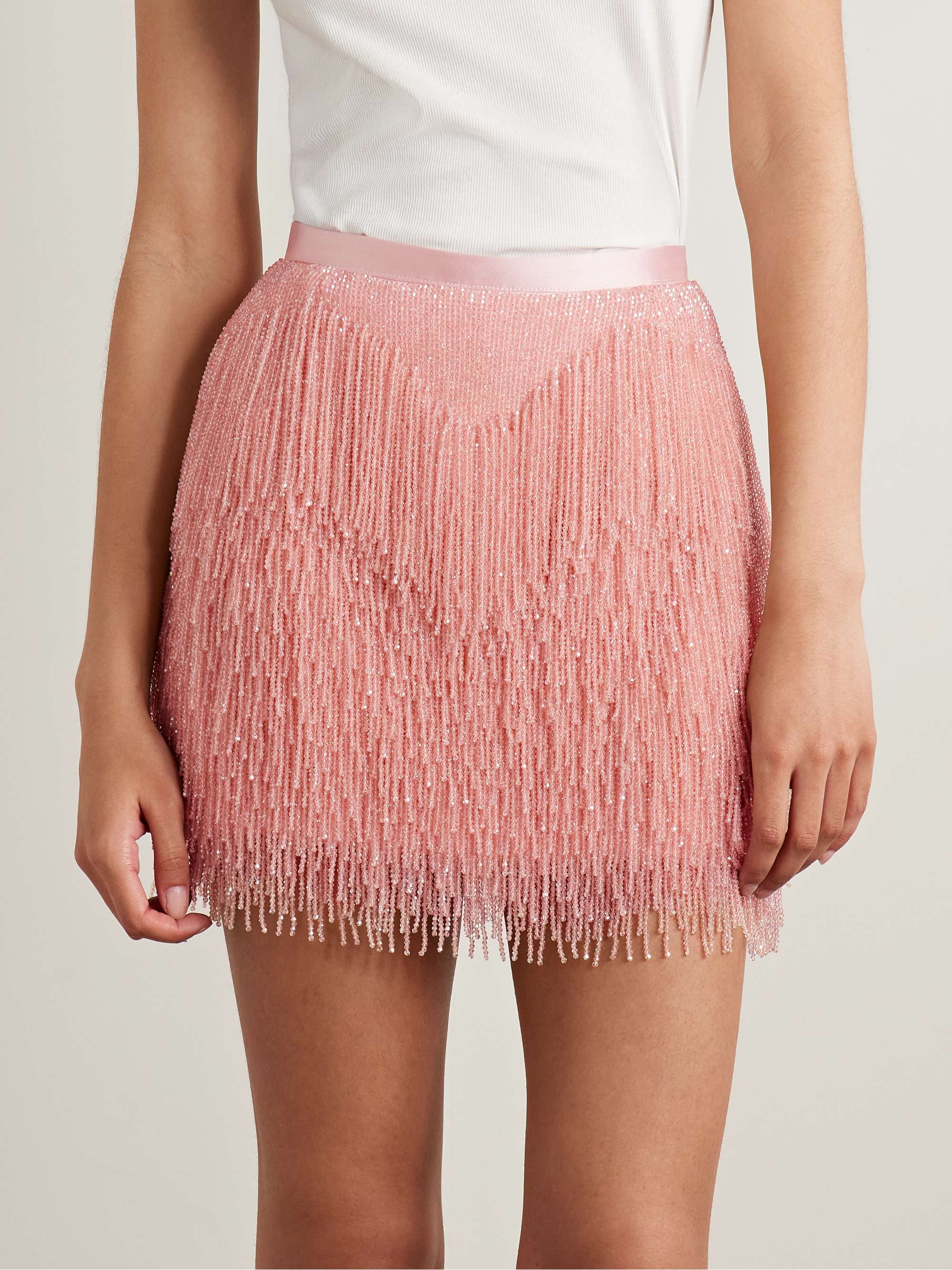 Fringed beaded silk-satin mini skirt view