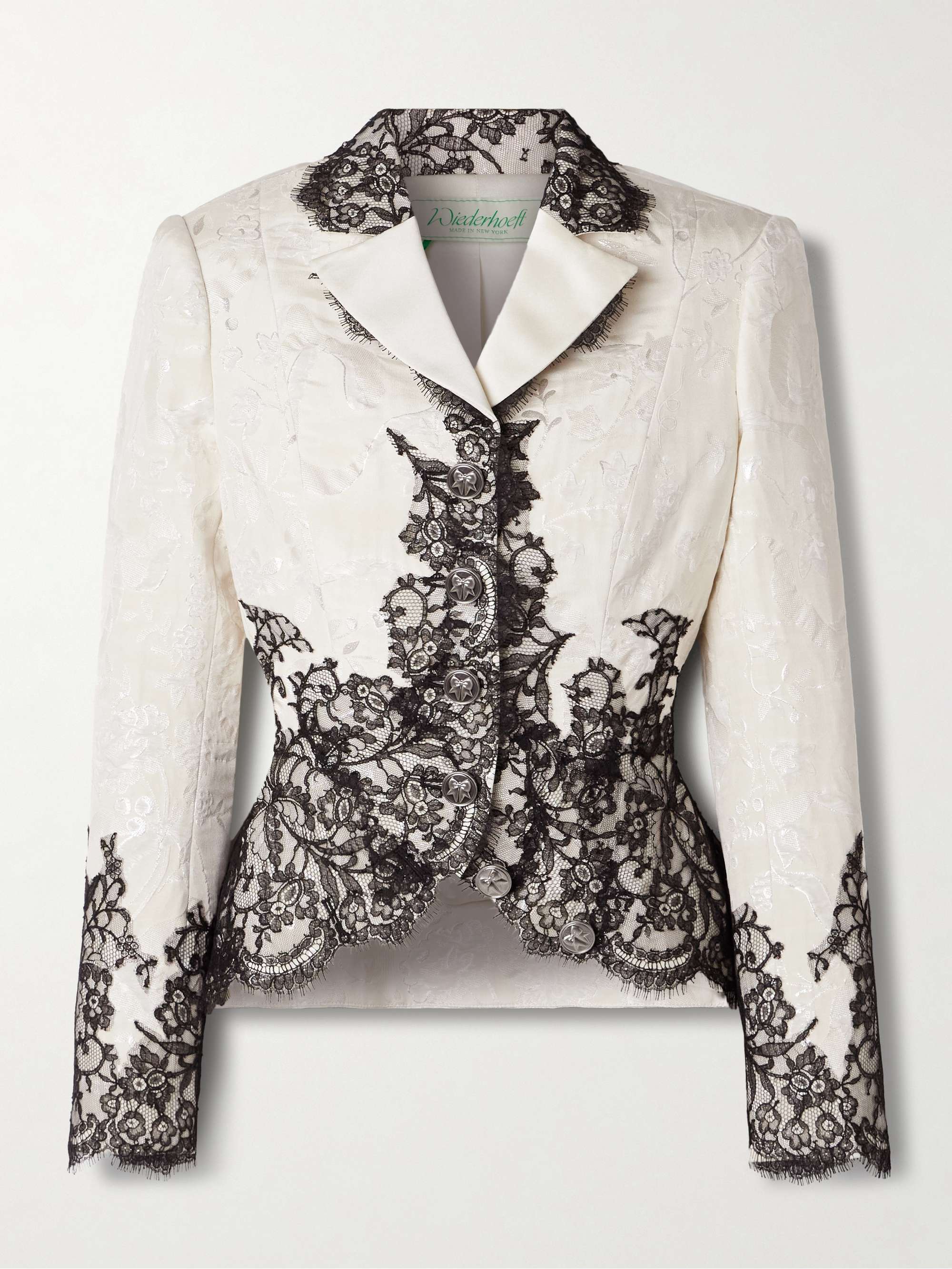 Cotton-blend Chantilly lace-trimmed metallic jacquard jacket view
