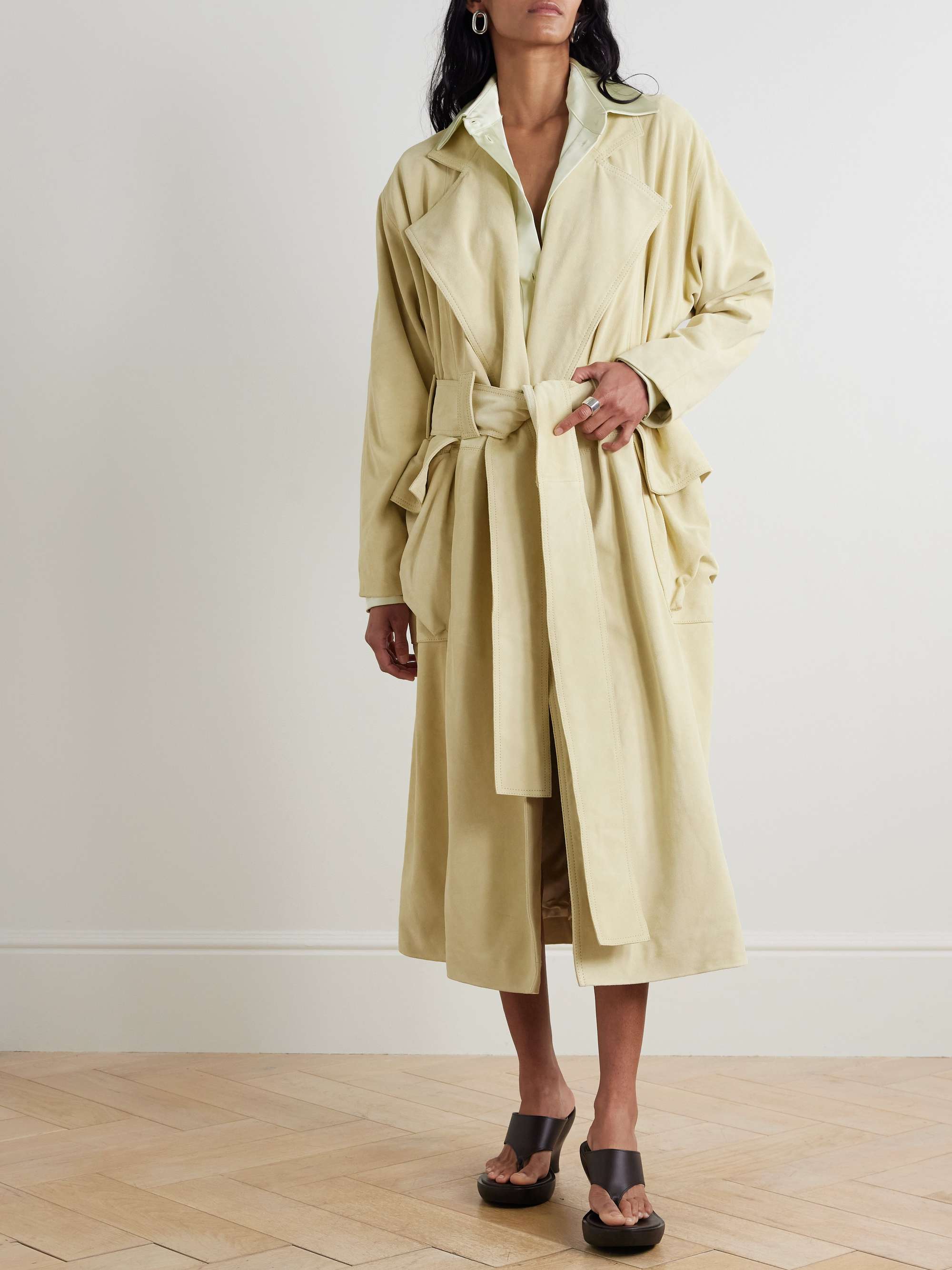 Cinzia belted suede trench coat view