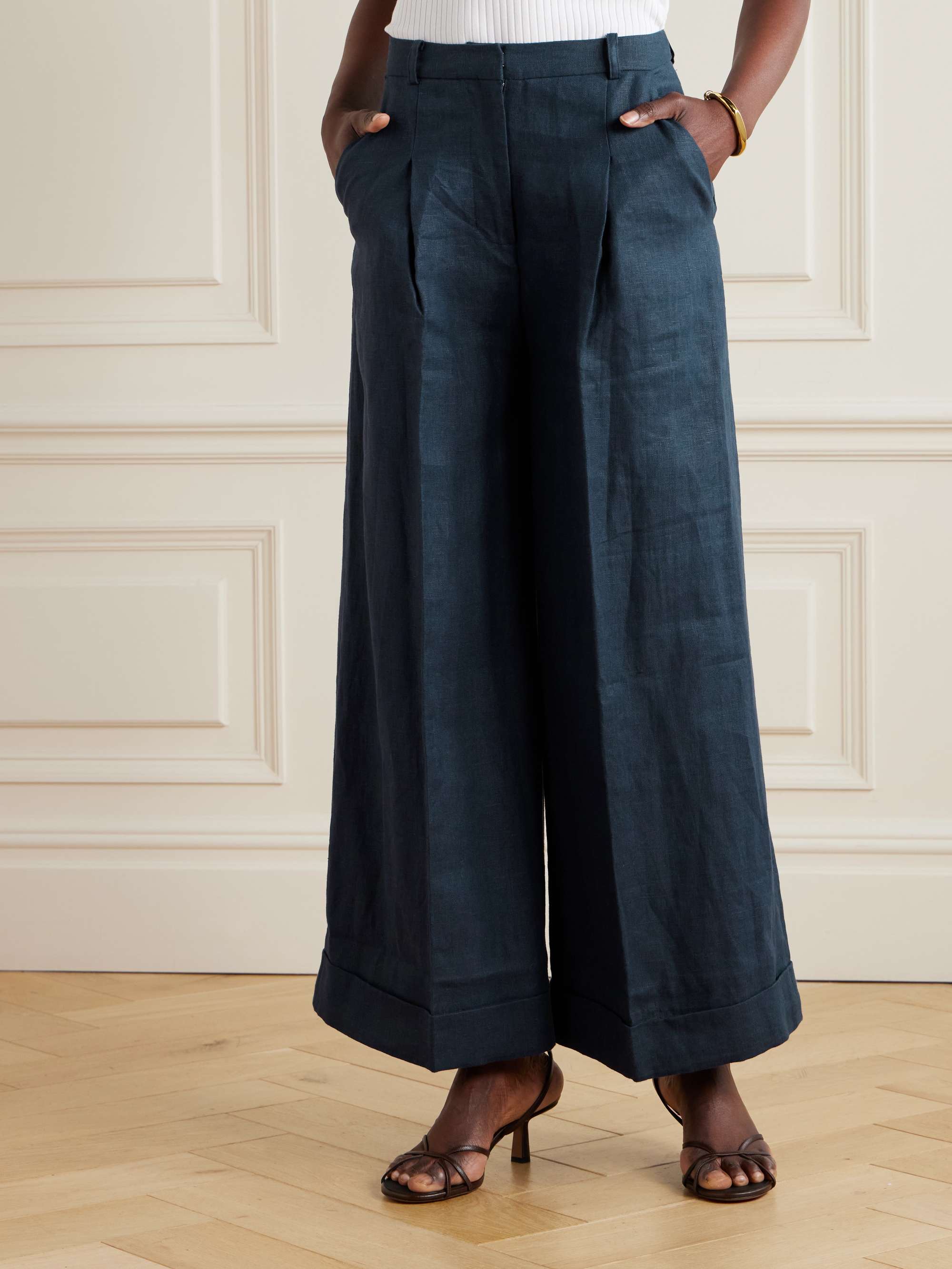 Clove pleated wide-leg linen pants view