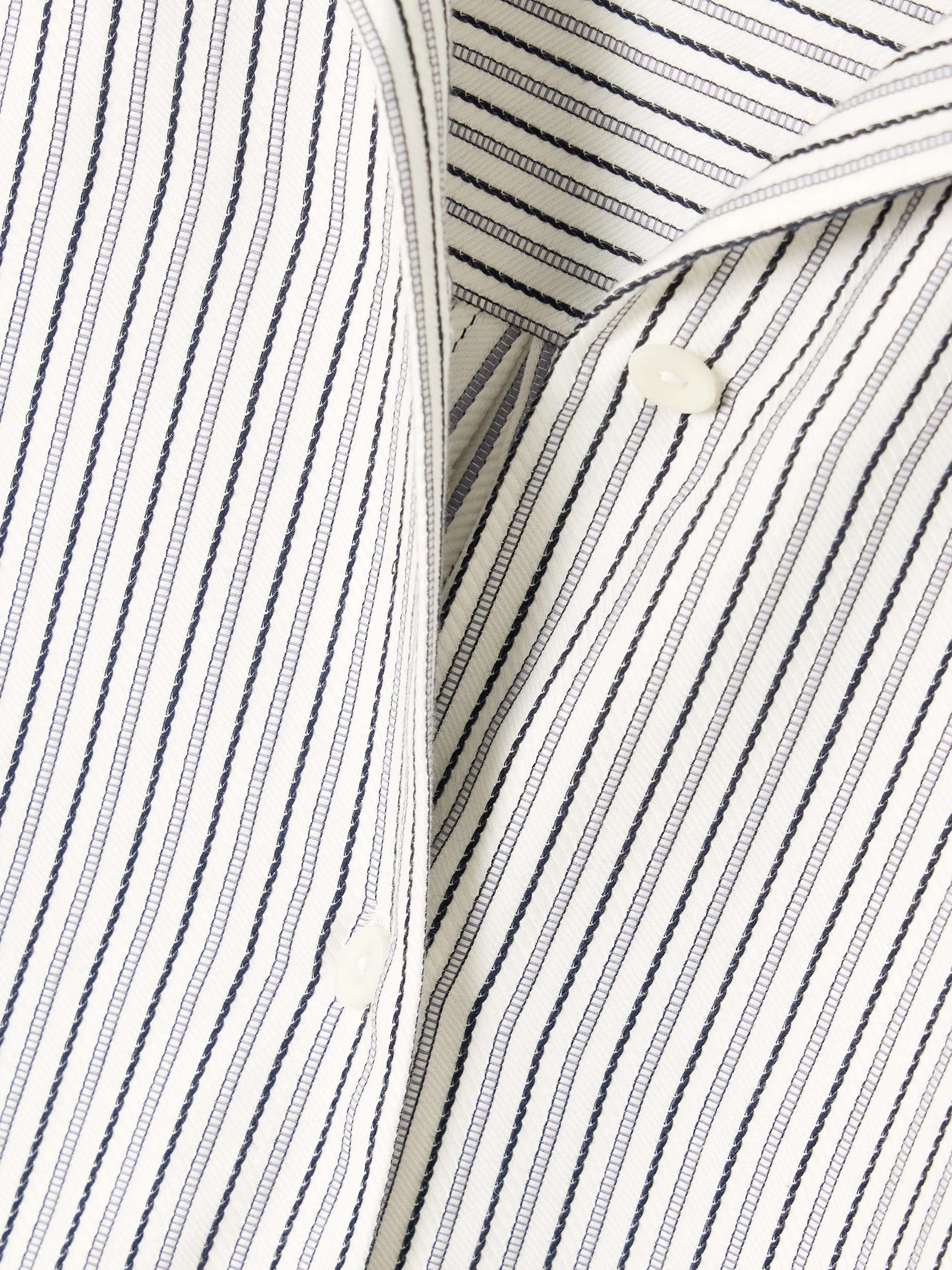 En Vau embroidered striped cotton-blend shirt view