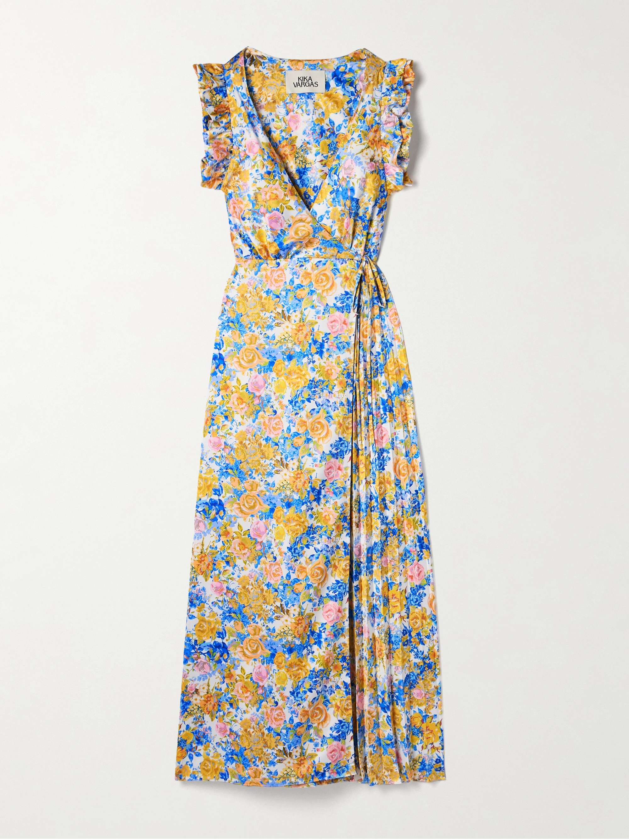 Liana pleated ruffled floral-print satin midi wrap dress view