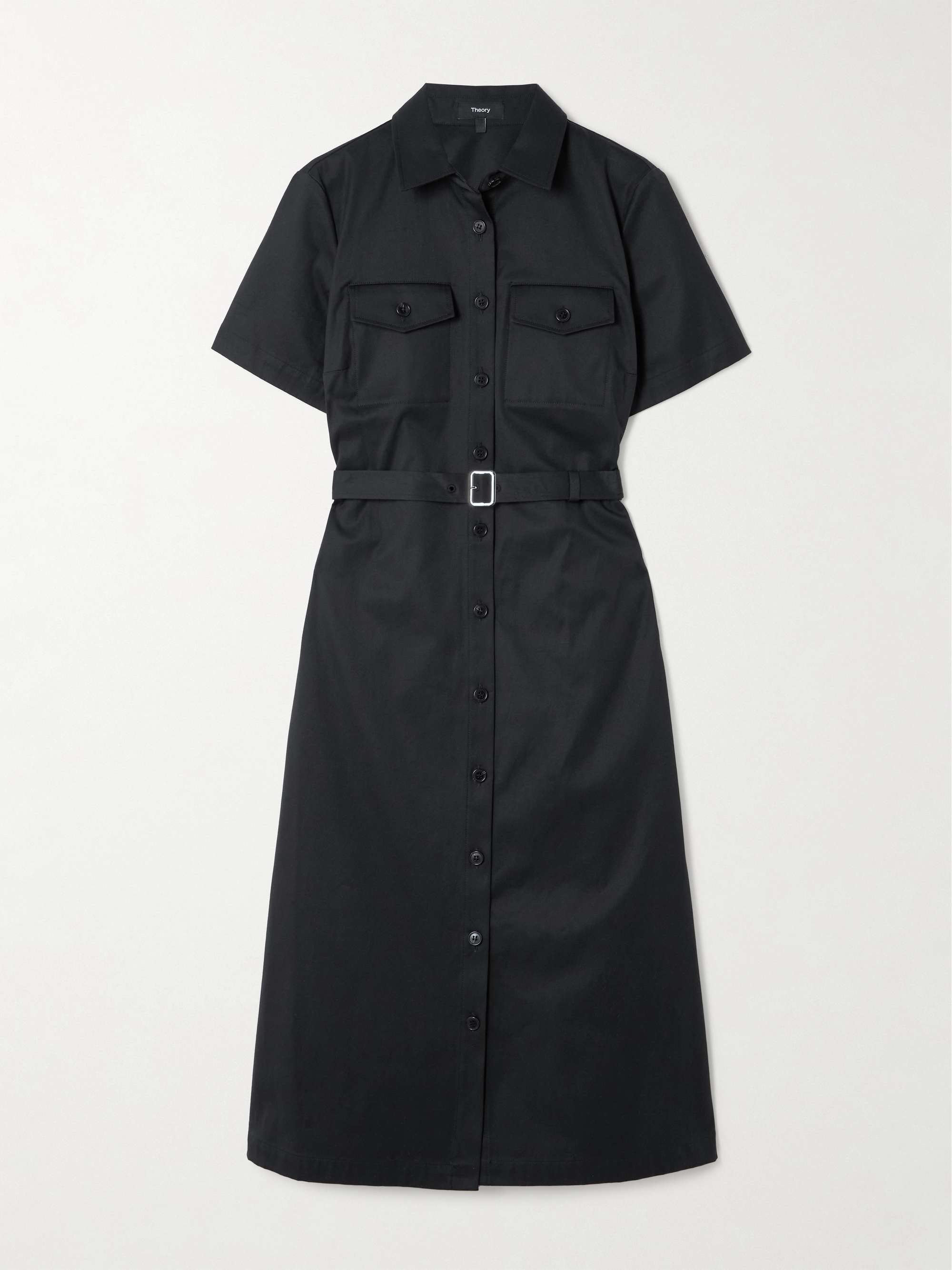 Belted cotton-blend twill midi shirt dress view