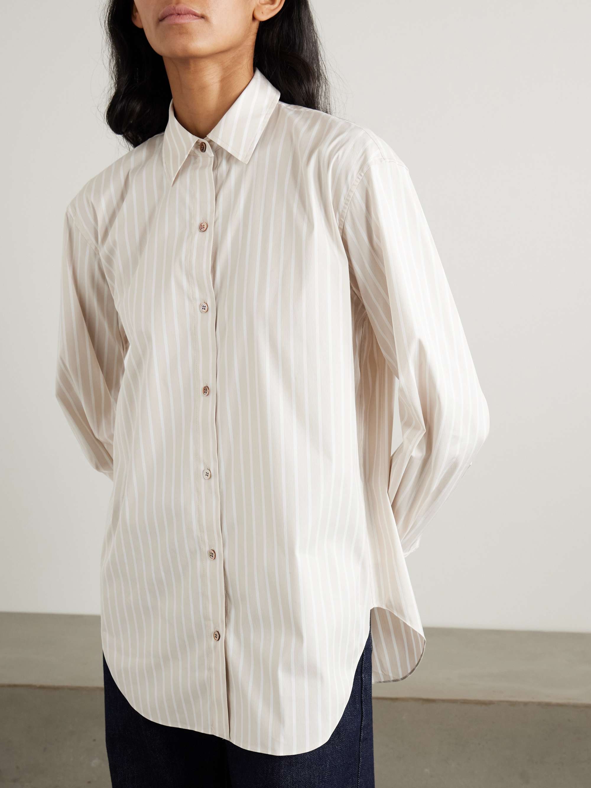 Striped cotton-blend poplin shirt view