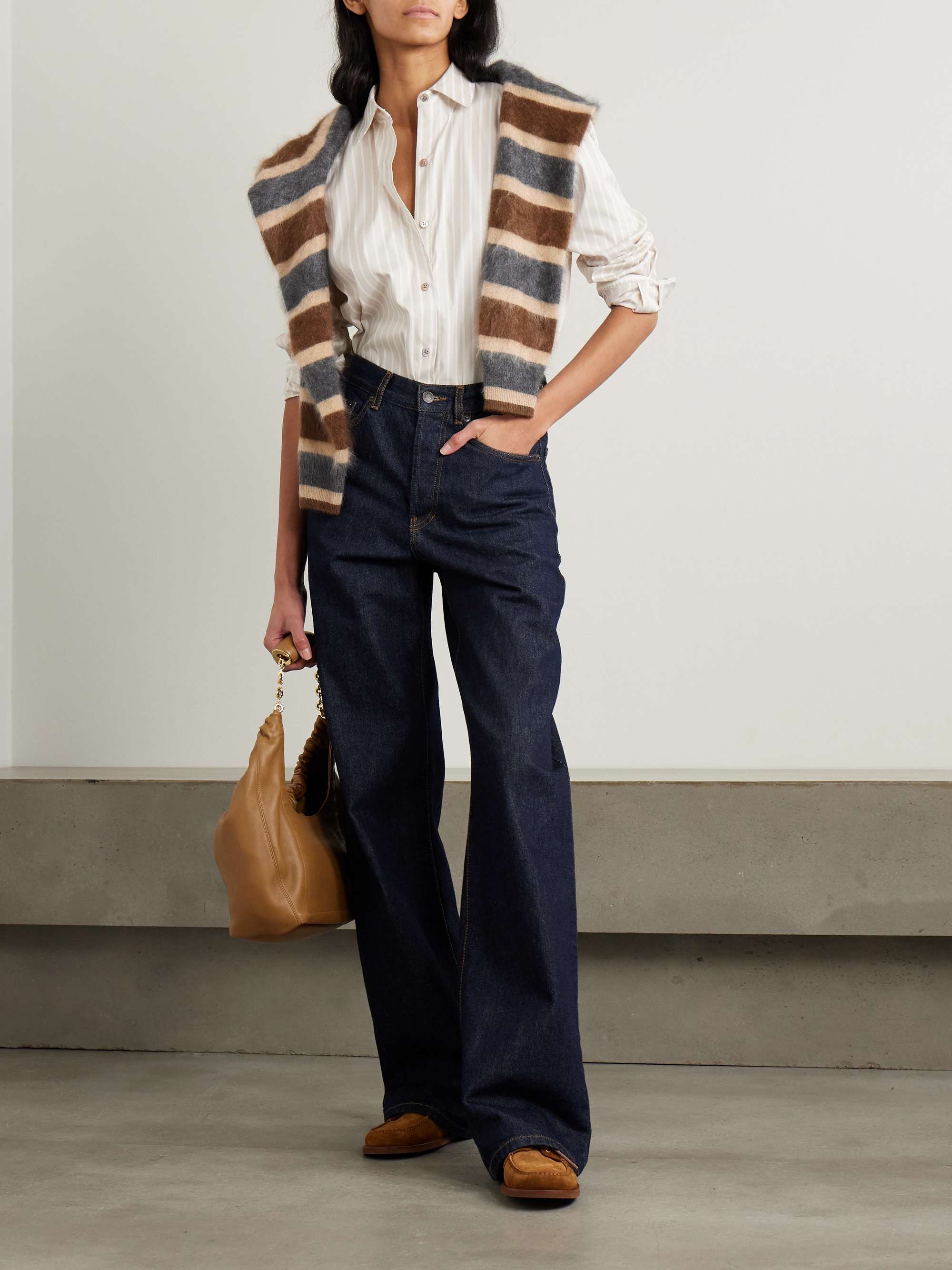 Striped cotton-blend poplin shirt view