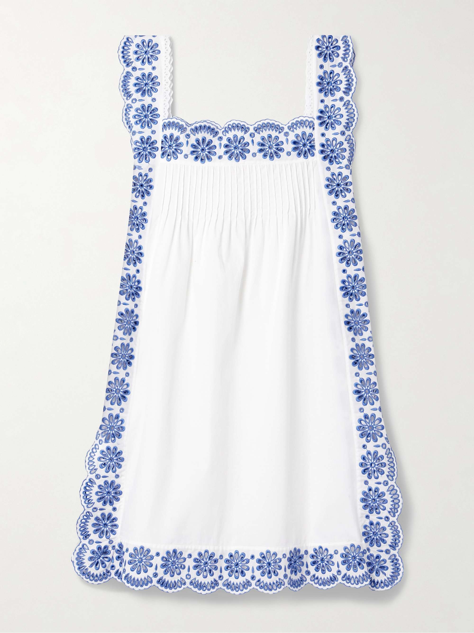 Fiocchini broderie anglaise-trimmed pintucked cotton-poplin mini dress view
