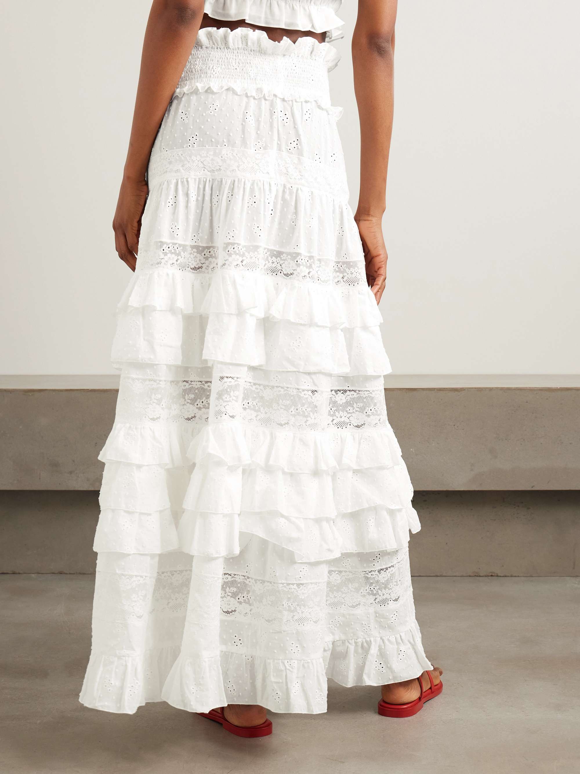 Tina tiered ruffled lace-trimmed broderie anglaise cotton maxi skirt view