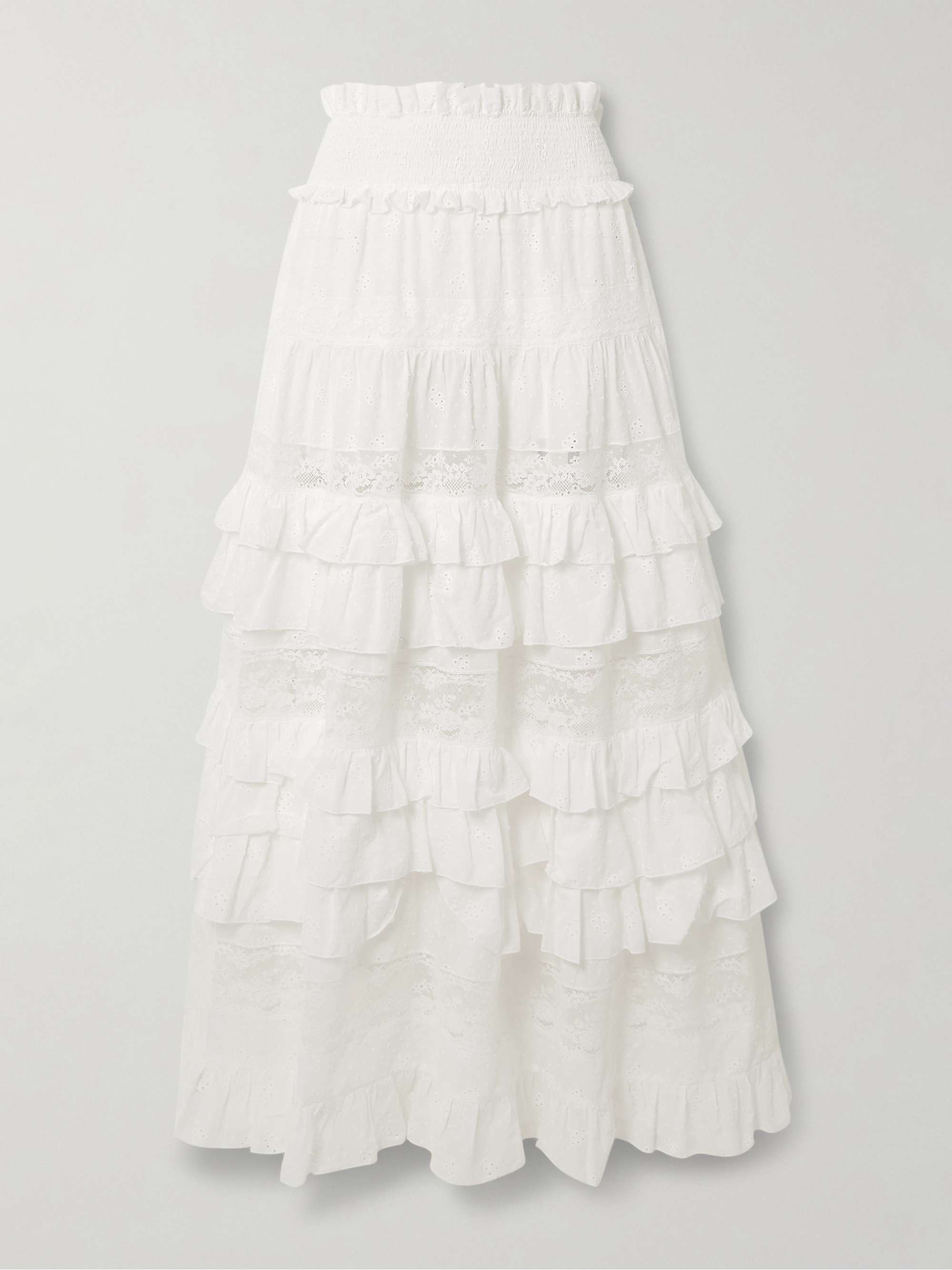 Tina tiered ruffled lace-trimmed broderie anglaise cotton maxi skirt view