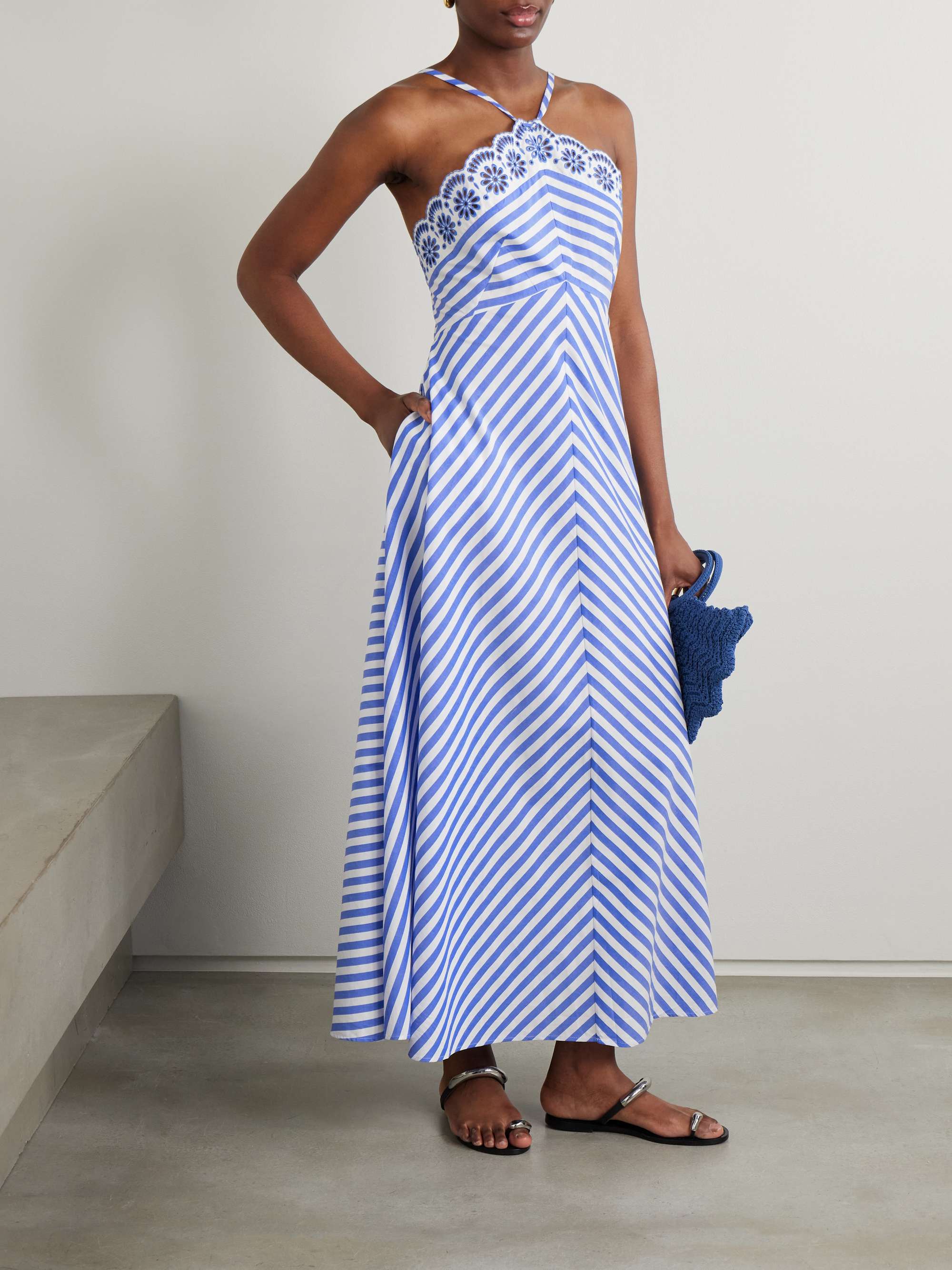 Castiglione striped broderie anglaise-trimmed cotton-poplin midi dress view