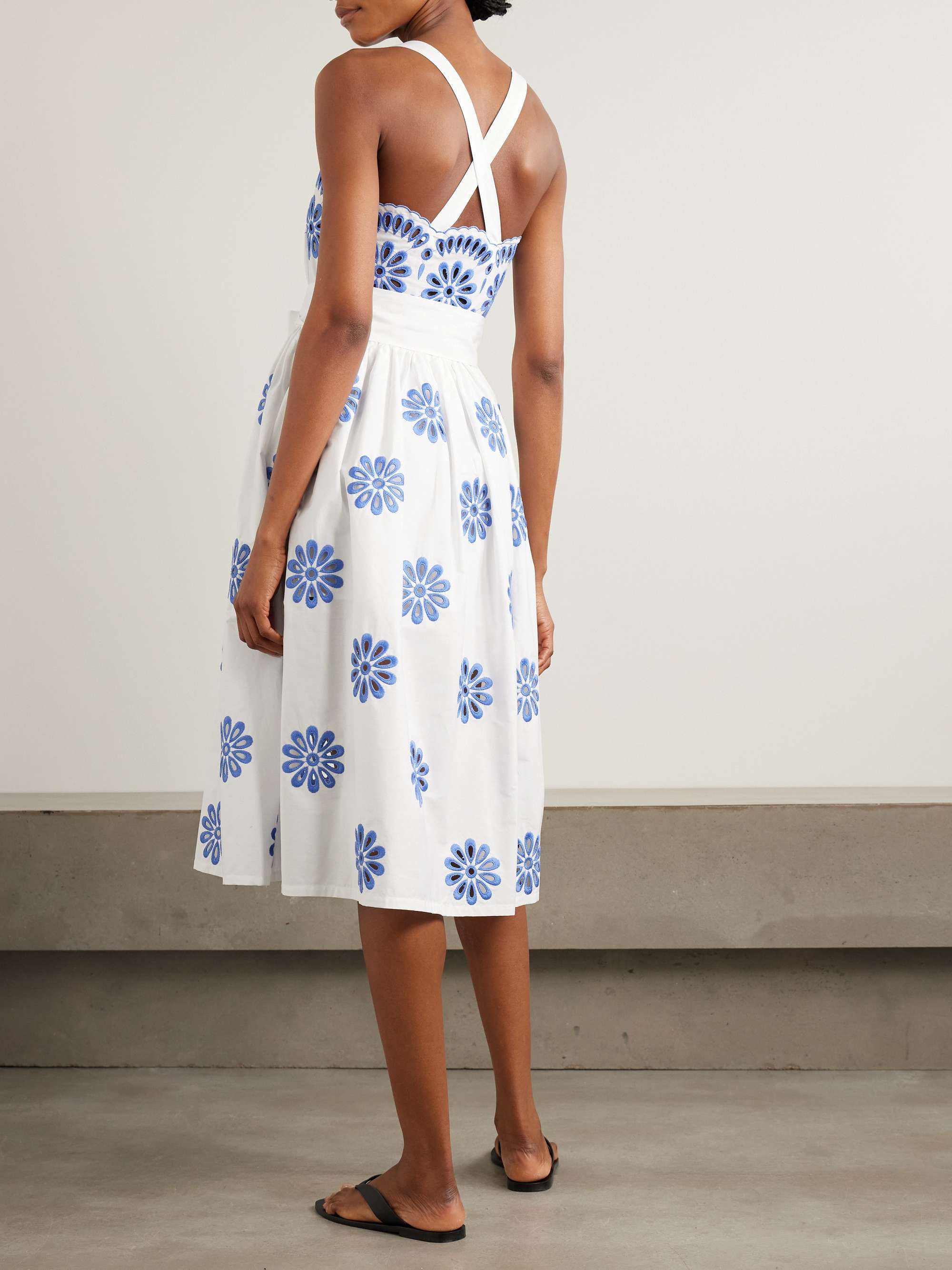 Belted scalloped broderie anglaise cotton midi dress view