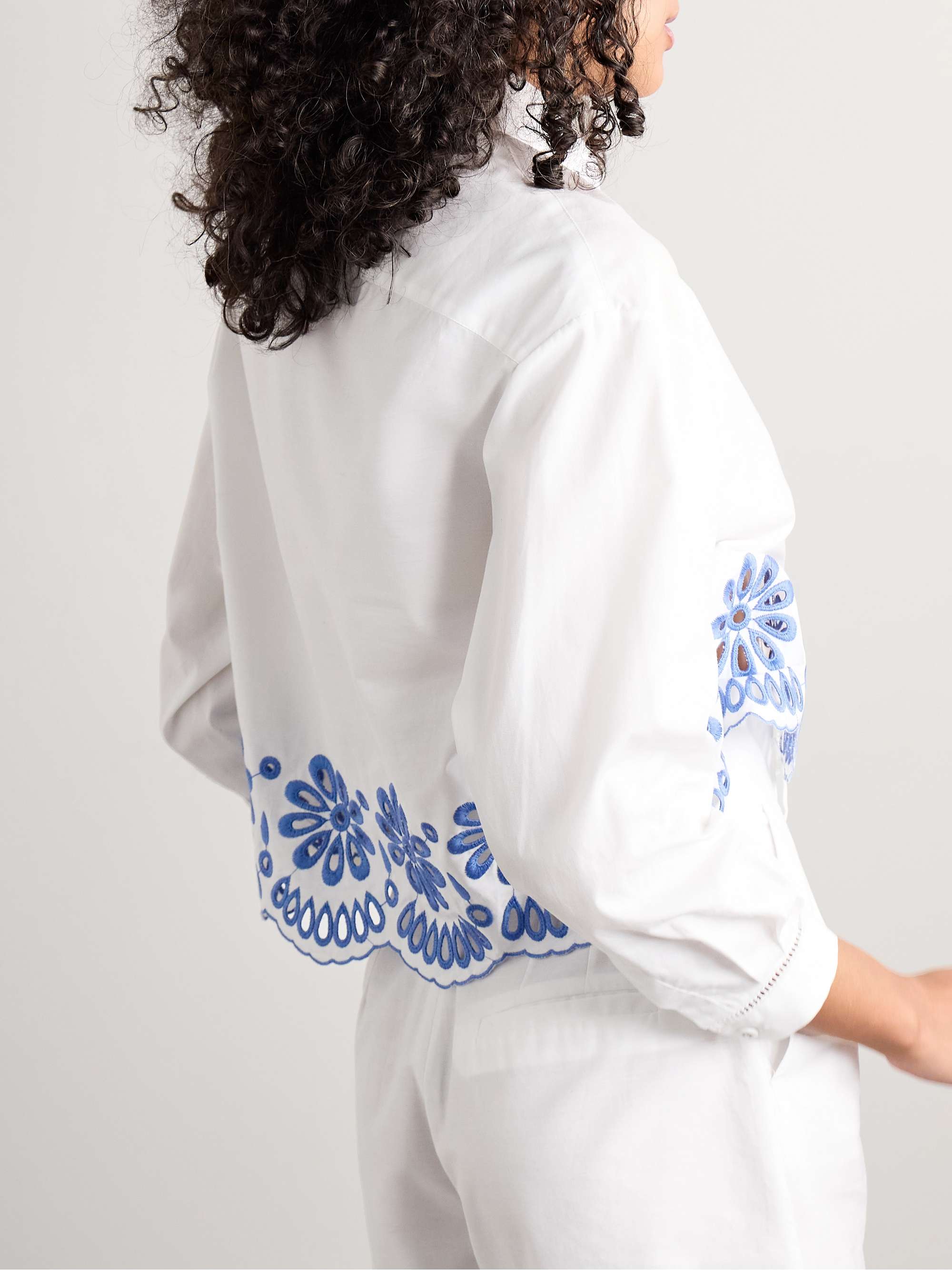 Assia cropped broderie anglaise-trimmed cotton-voile shirt view