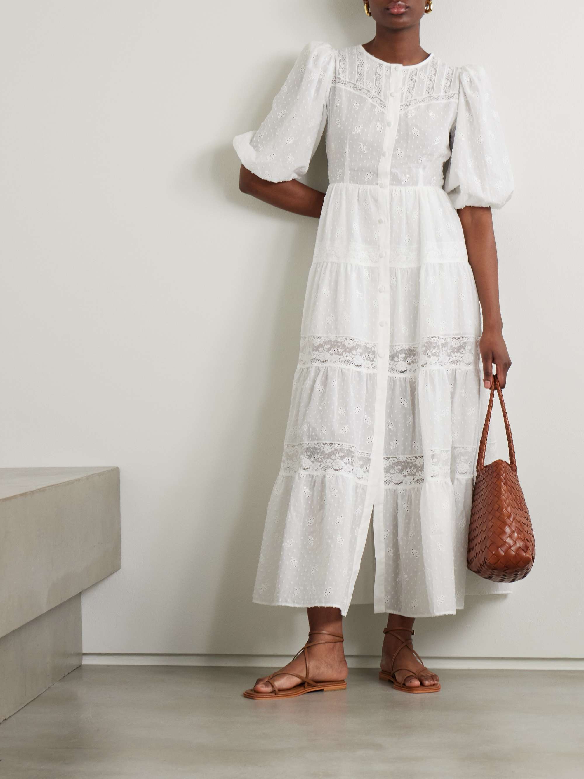 Poppi lace-trimmed tiered broderie anglaise cotton maxi dress view