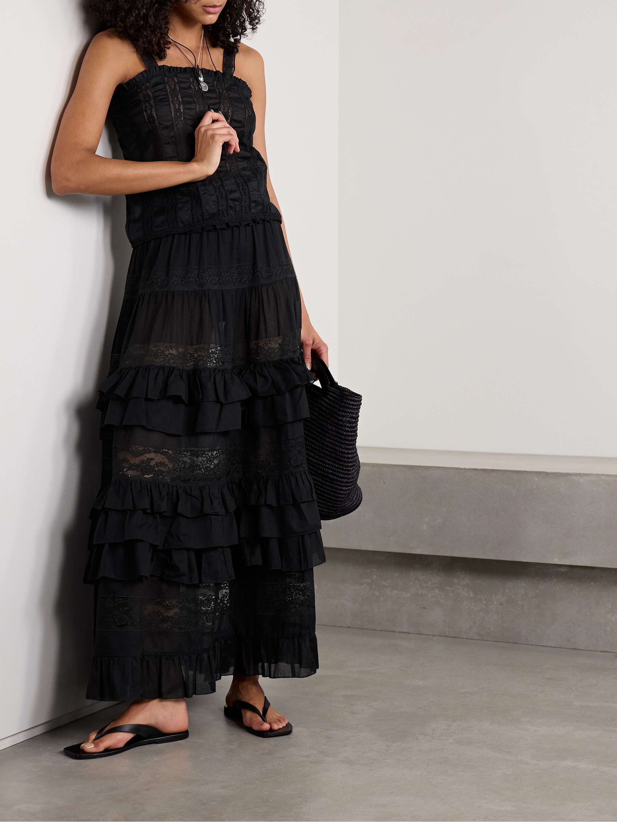 Tina tiered ruffled lace-trimmed cotton-voile maxi skirt view