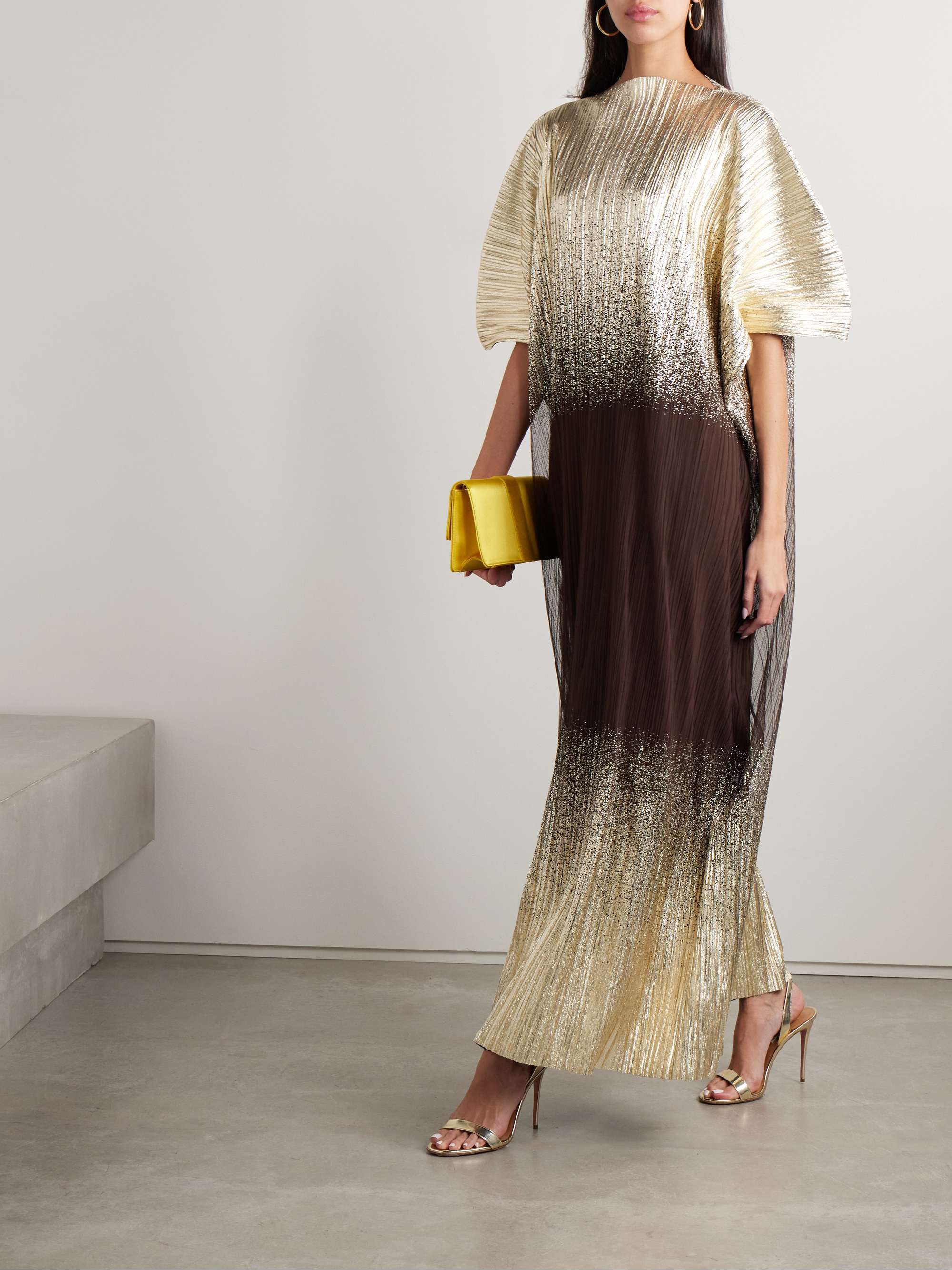 Cocoon metallic plissé-tulle gown view
