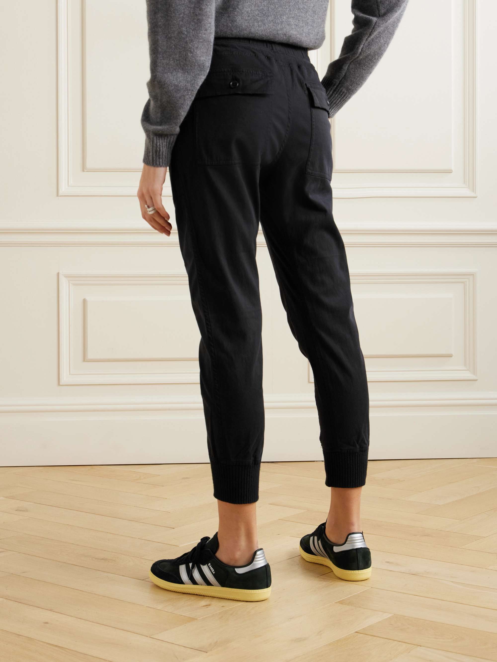 Jersey-trimmed cotton-gabardine track pants view