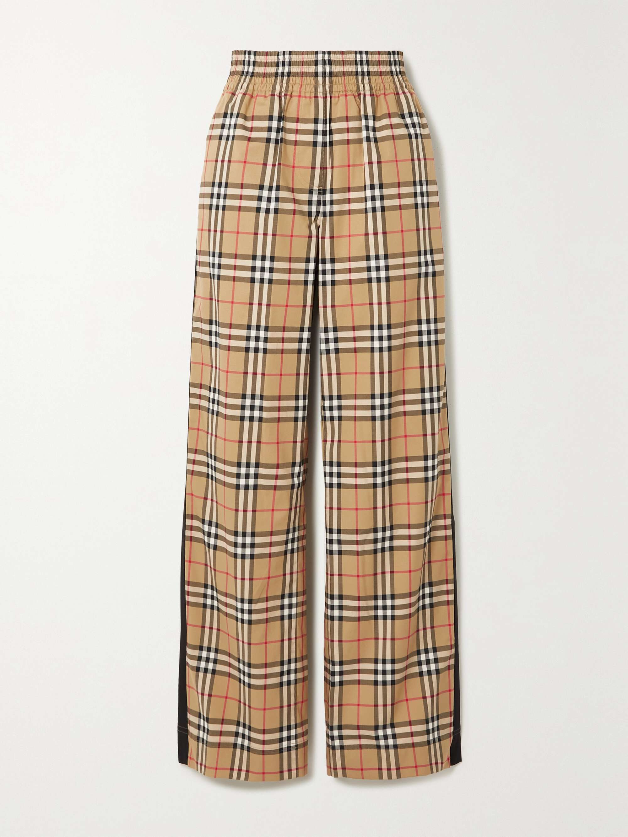 Striped checked cotton-blend wide-leg pants view