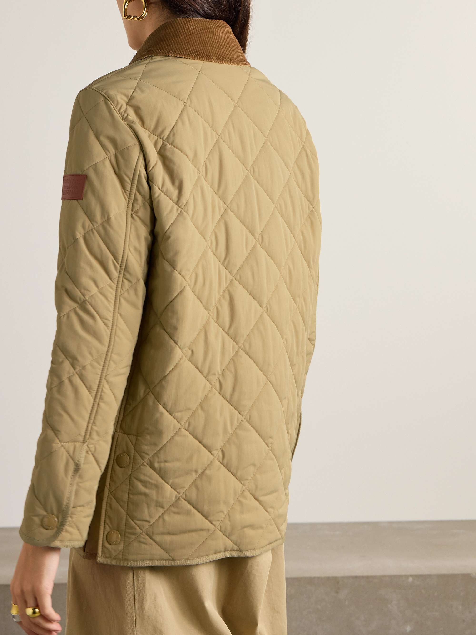 Corduroy and leather-trimmed quilted shell jacket view