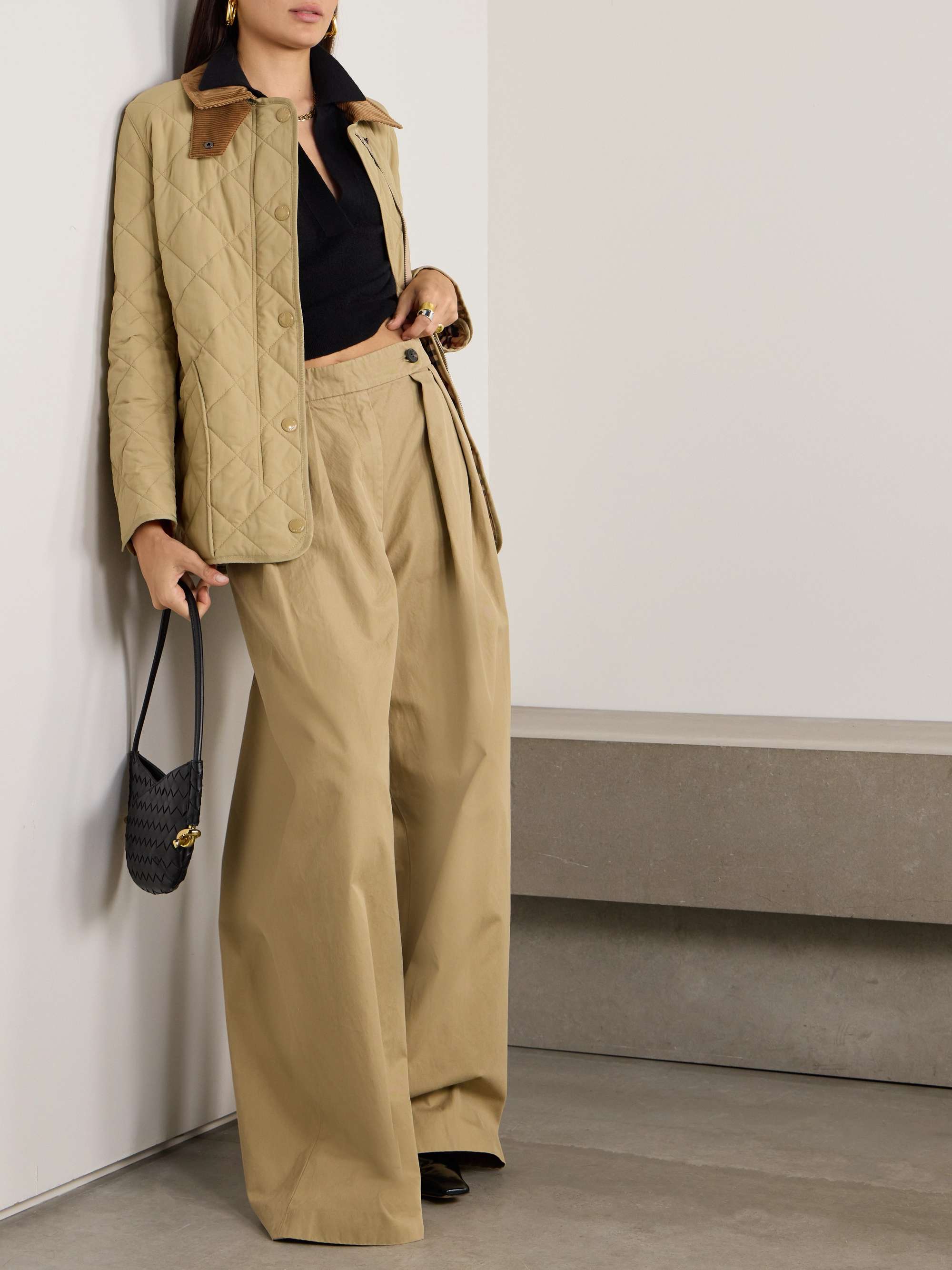 Corduroy and leather-trimmed quilted shell jacket view