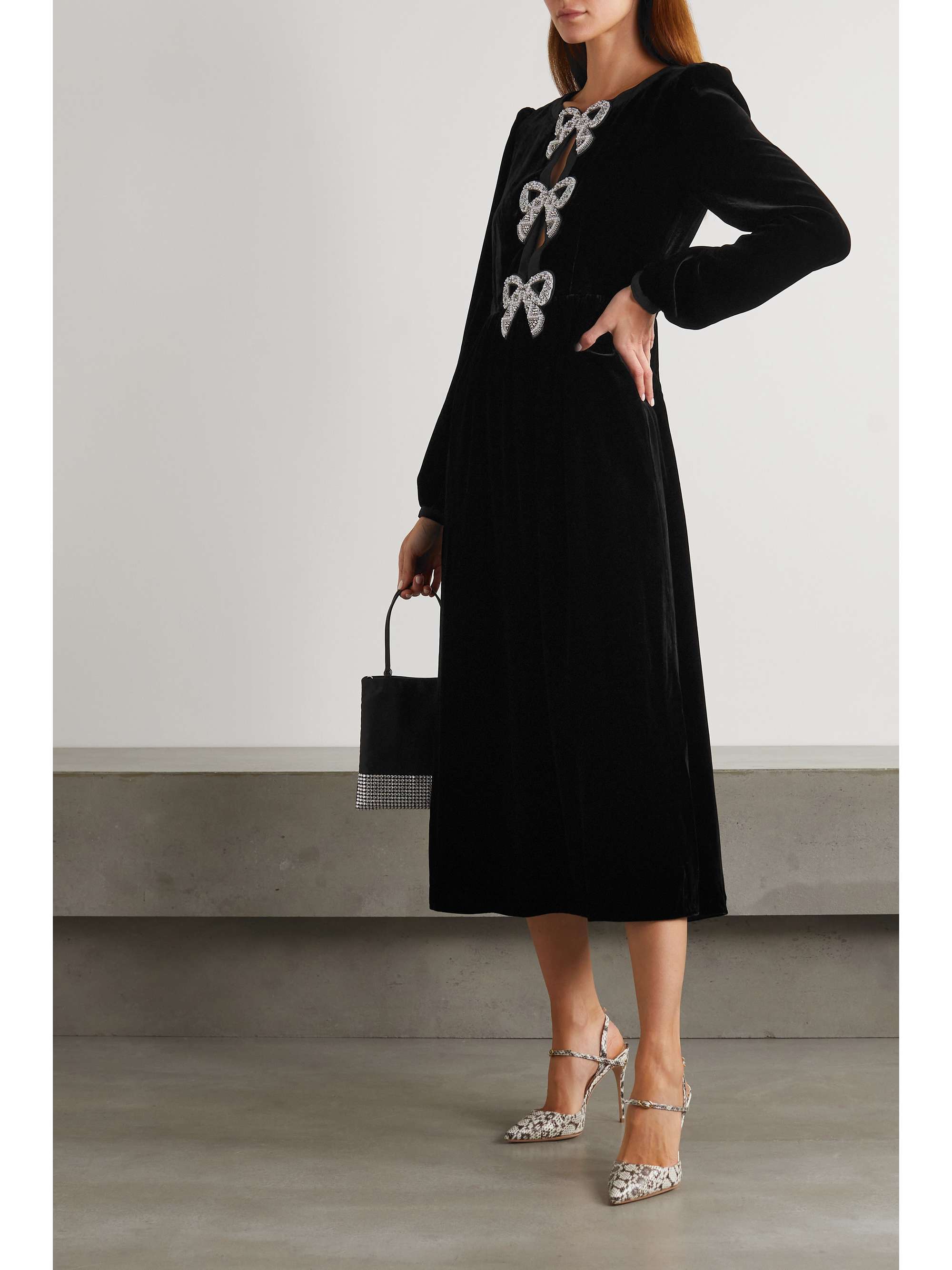 Camille bow-embellished velvet midi dress view