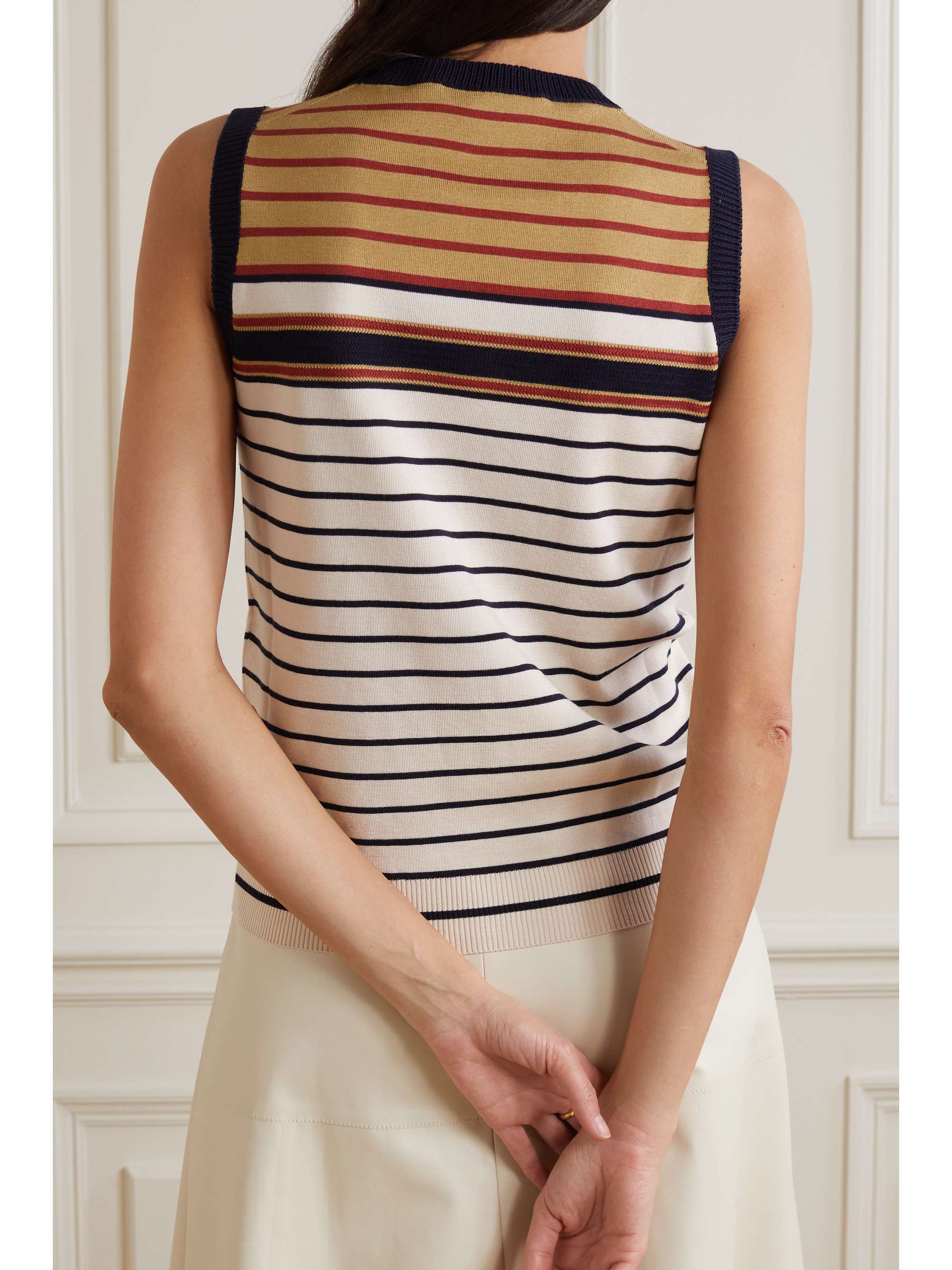 Striped silk and cotton-blend vest view