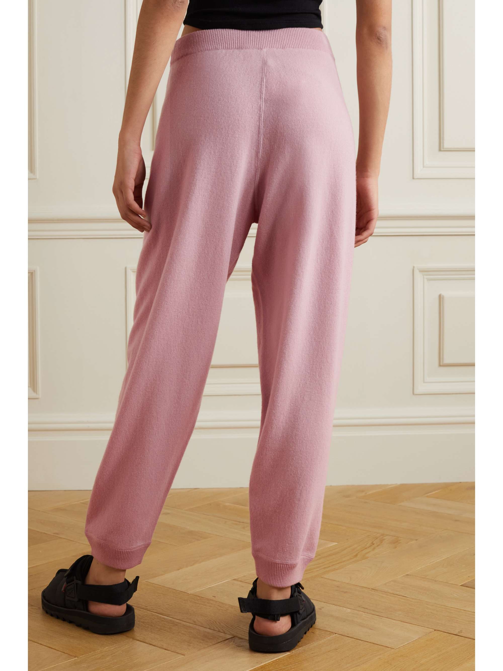 Leather-trimmed wool and cashmere-blend track pants view
