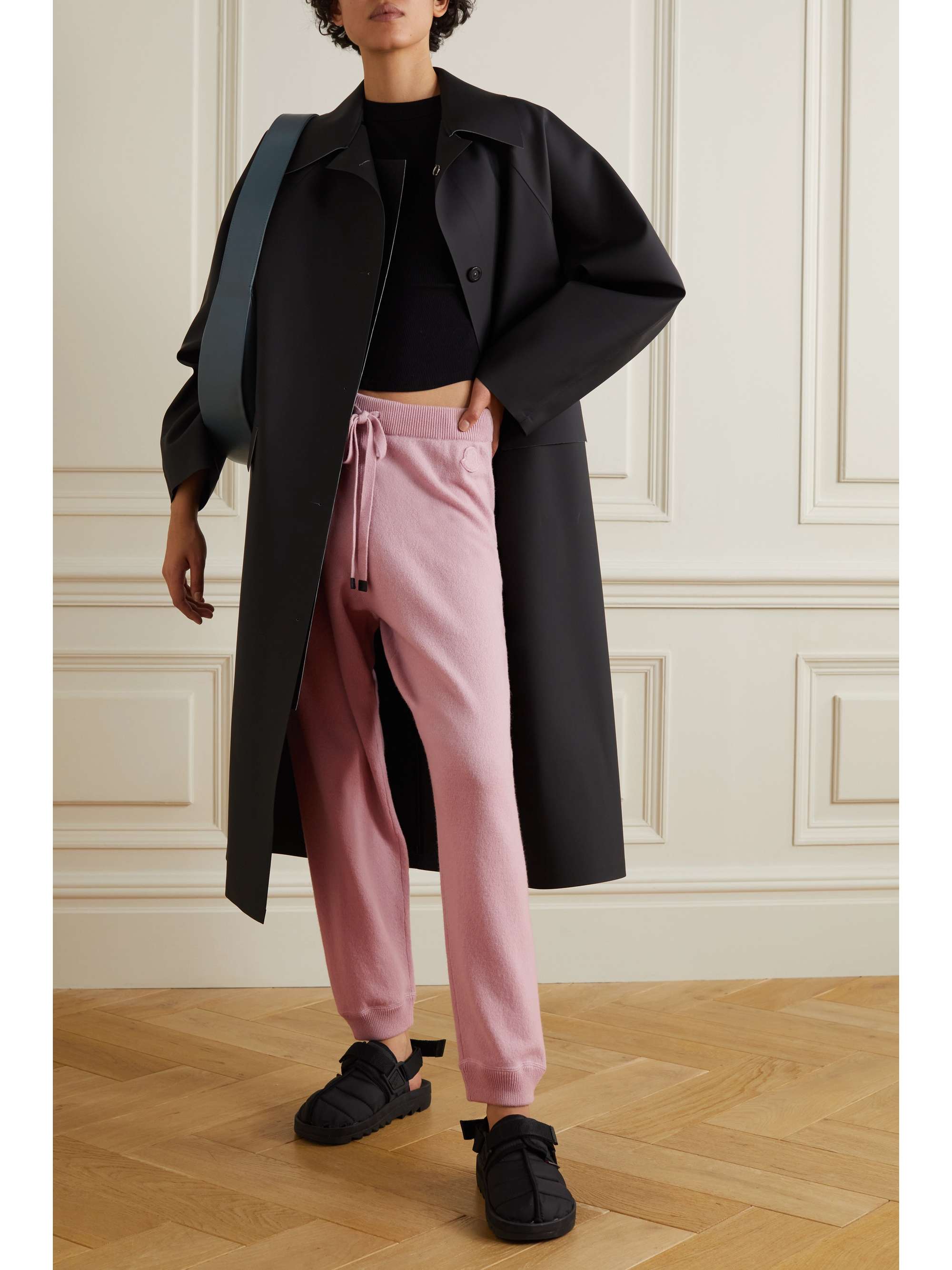 Leather-trimmed wool and cashmere-blend track pants view