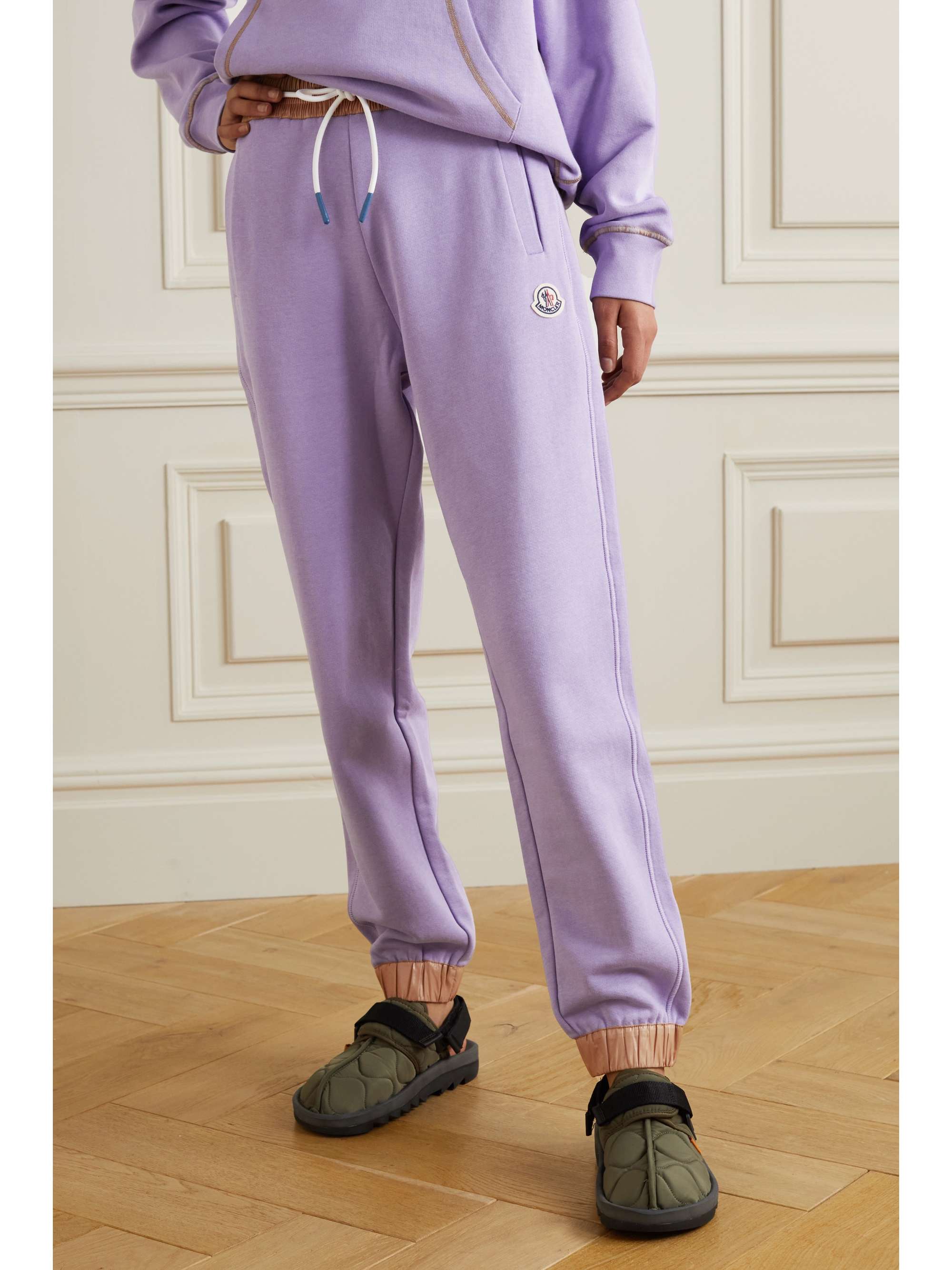 Faux leather-trimmed cotton-blend jersey track pants view