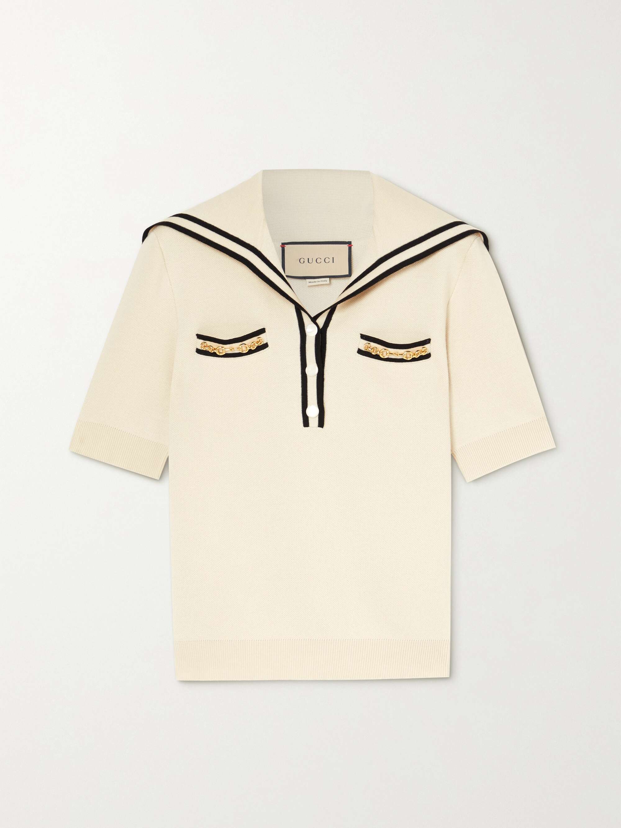 Embellished striped wool-piqué polo shirt view