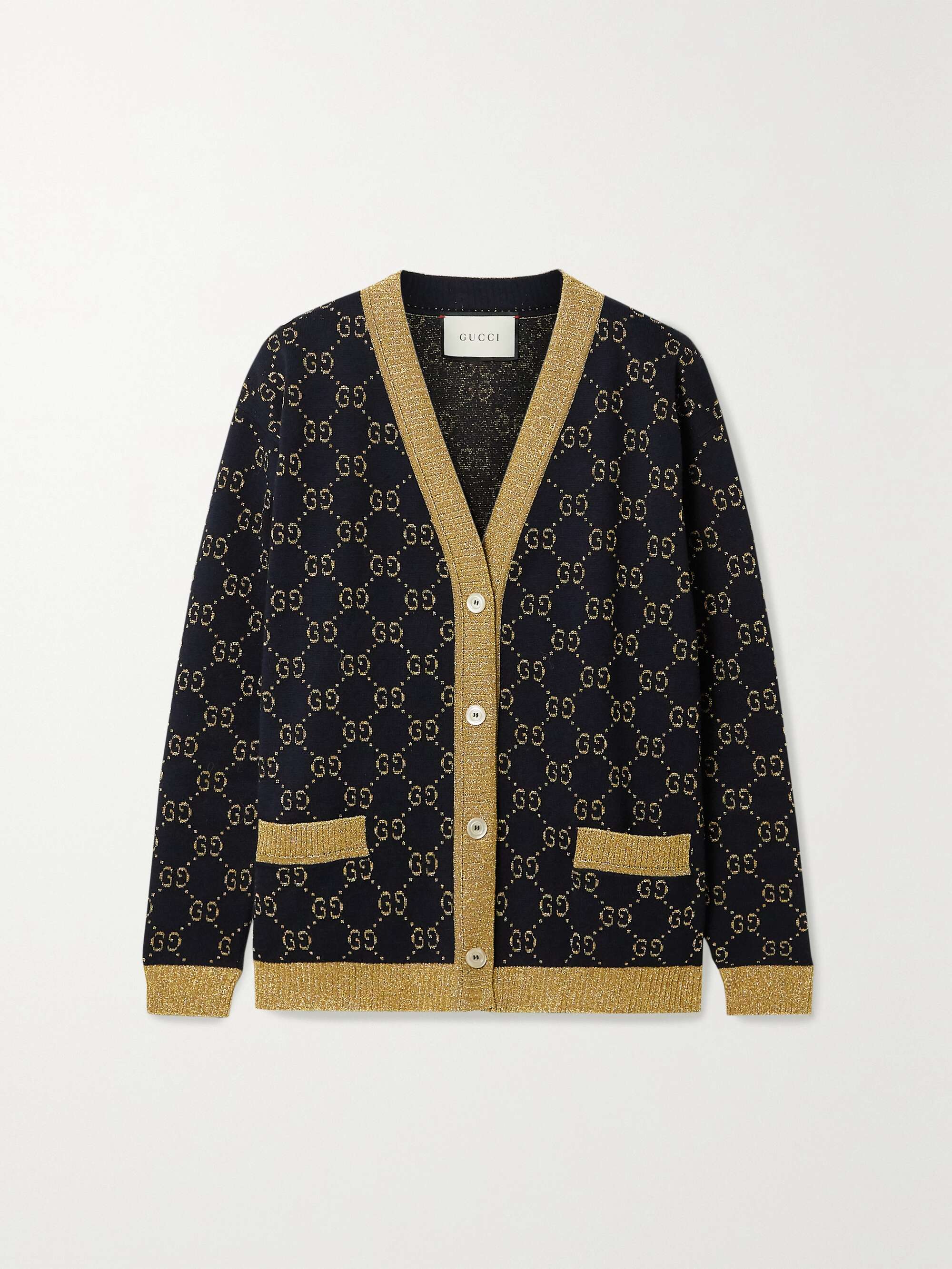 Metallic jacquard-knit cotton-blend cardigan view