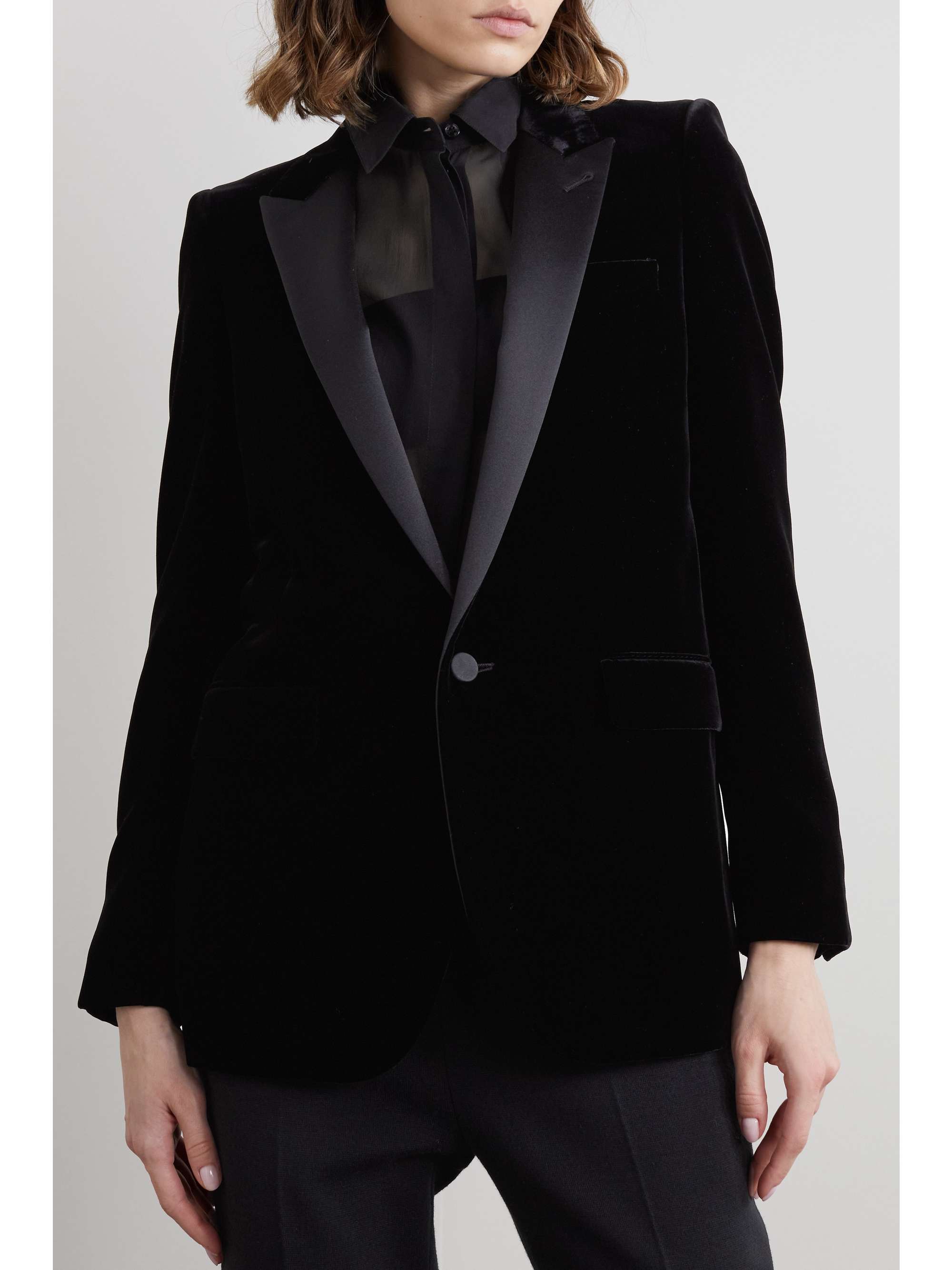 Satin-trimmed velvet blazer view