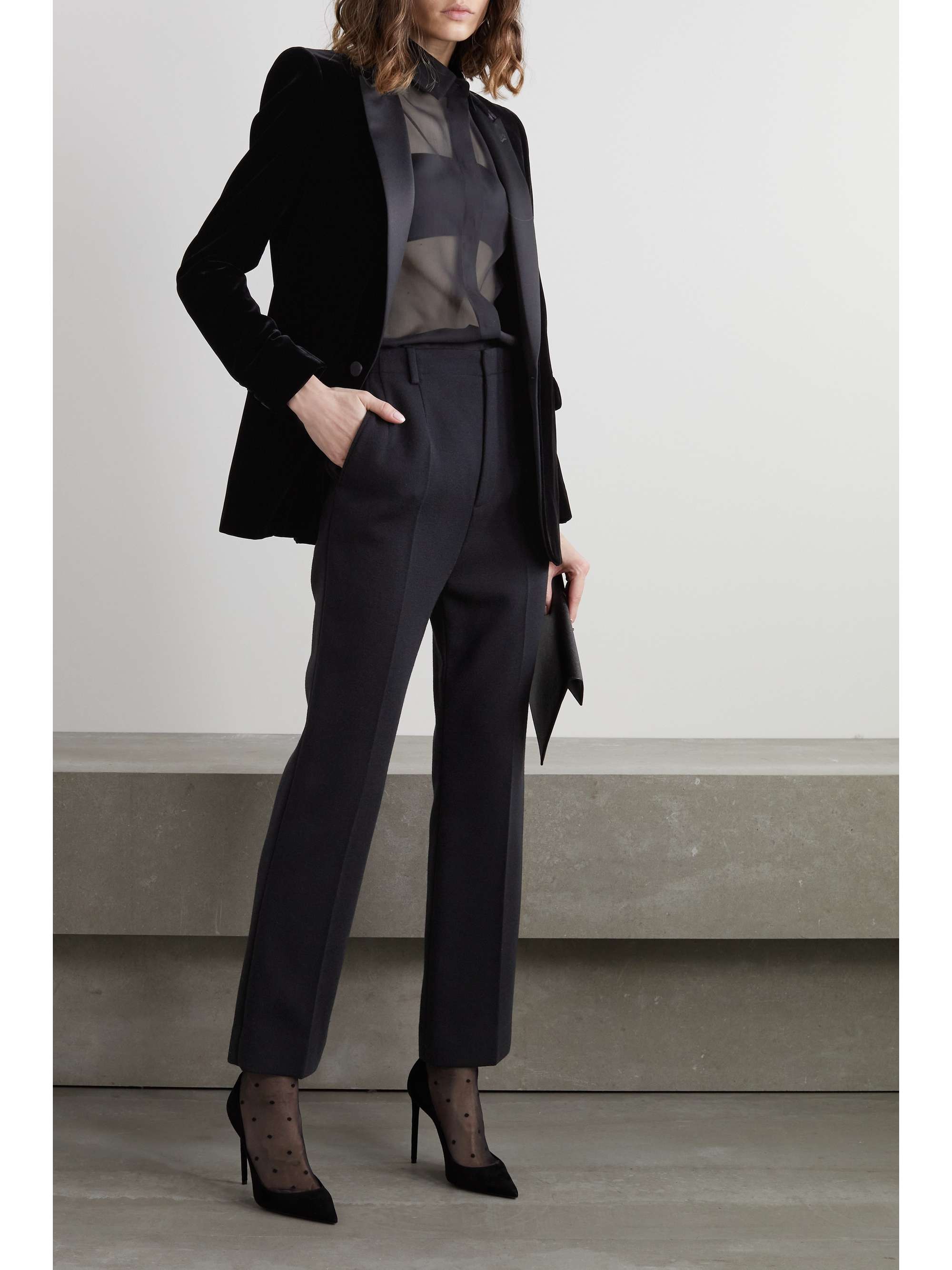 Satin-trimmed velvet blazer view