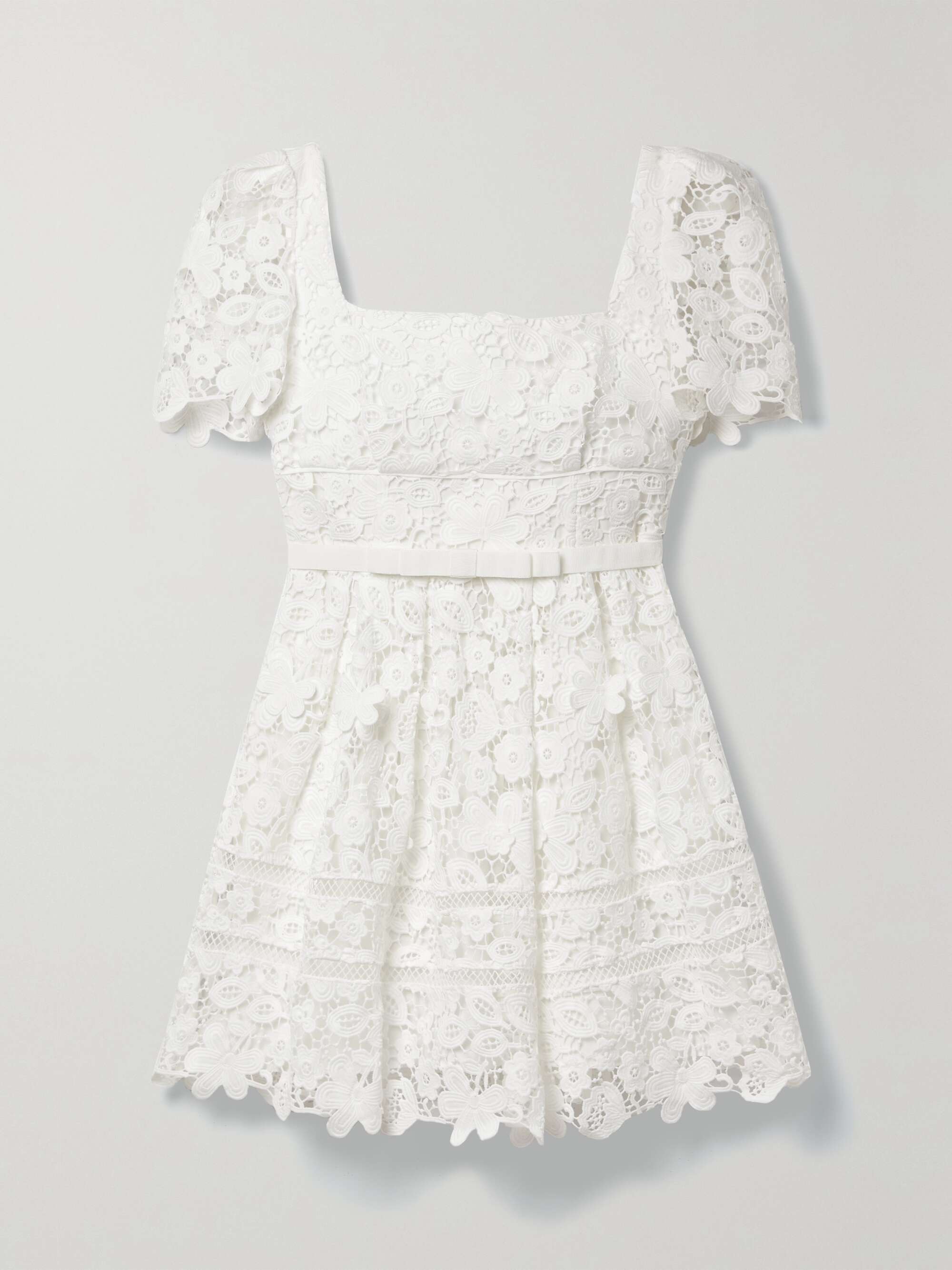 Grosgrain-trimmed guipure lace mini dress view