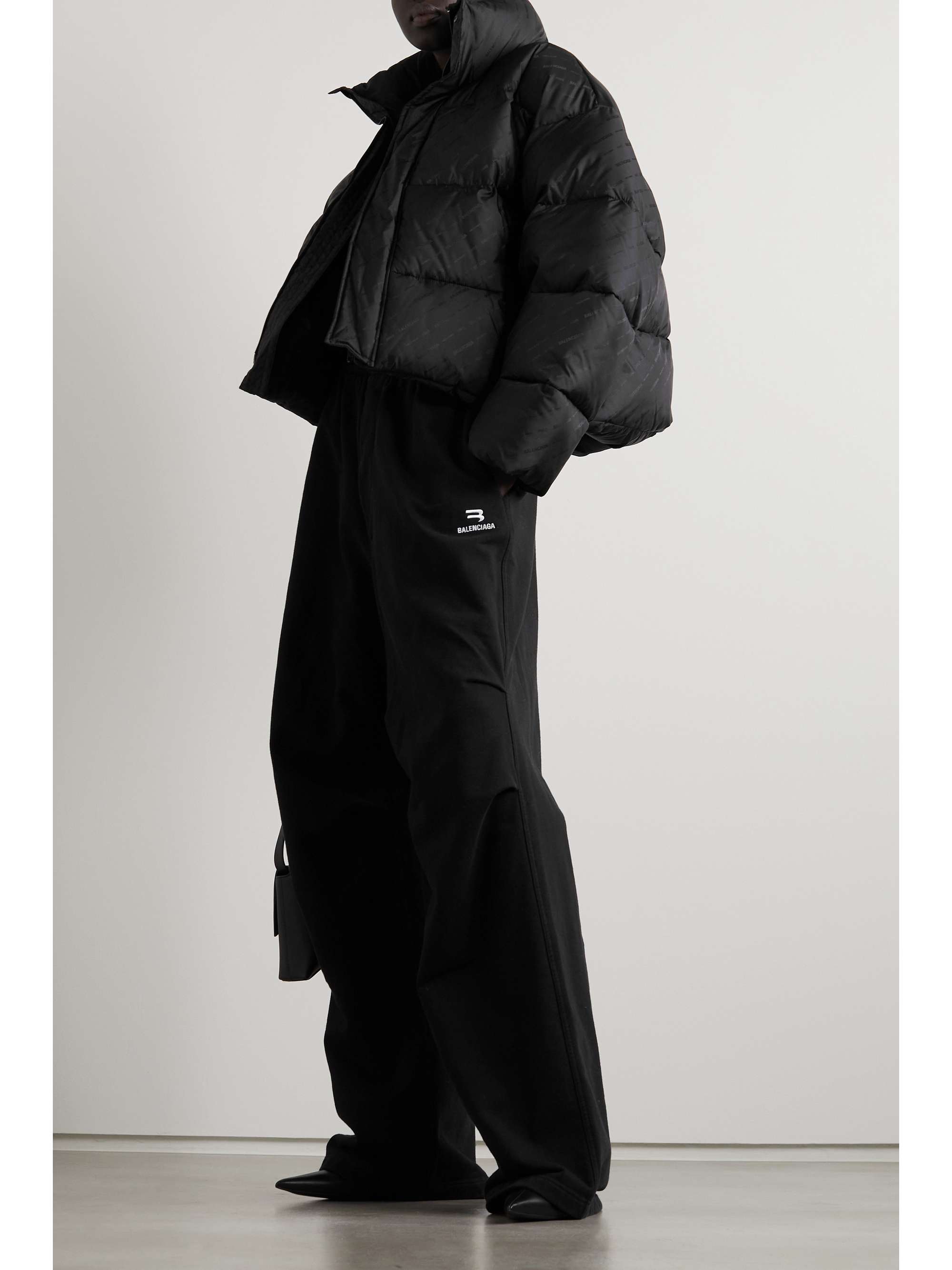 Cropped quilted padded shell-jacquard jacket view