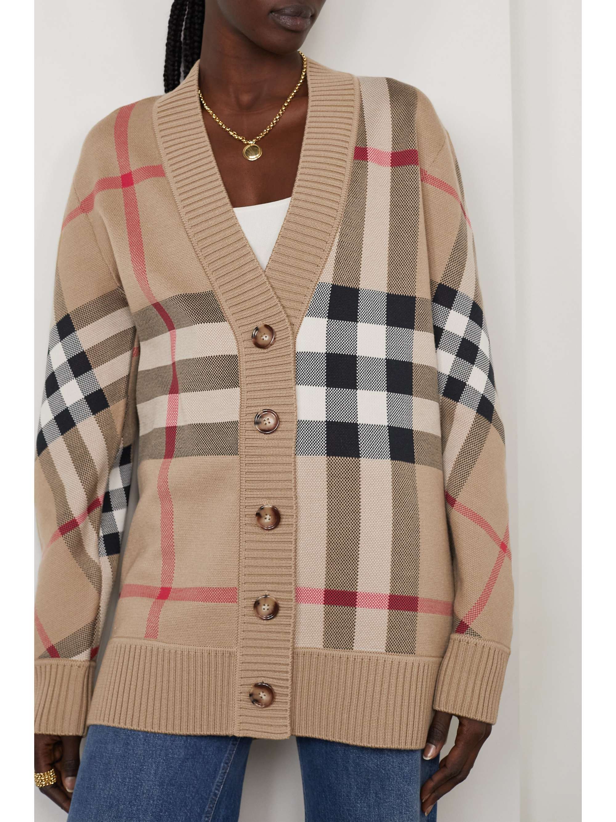Checked jacquard-knit cardigan view