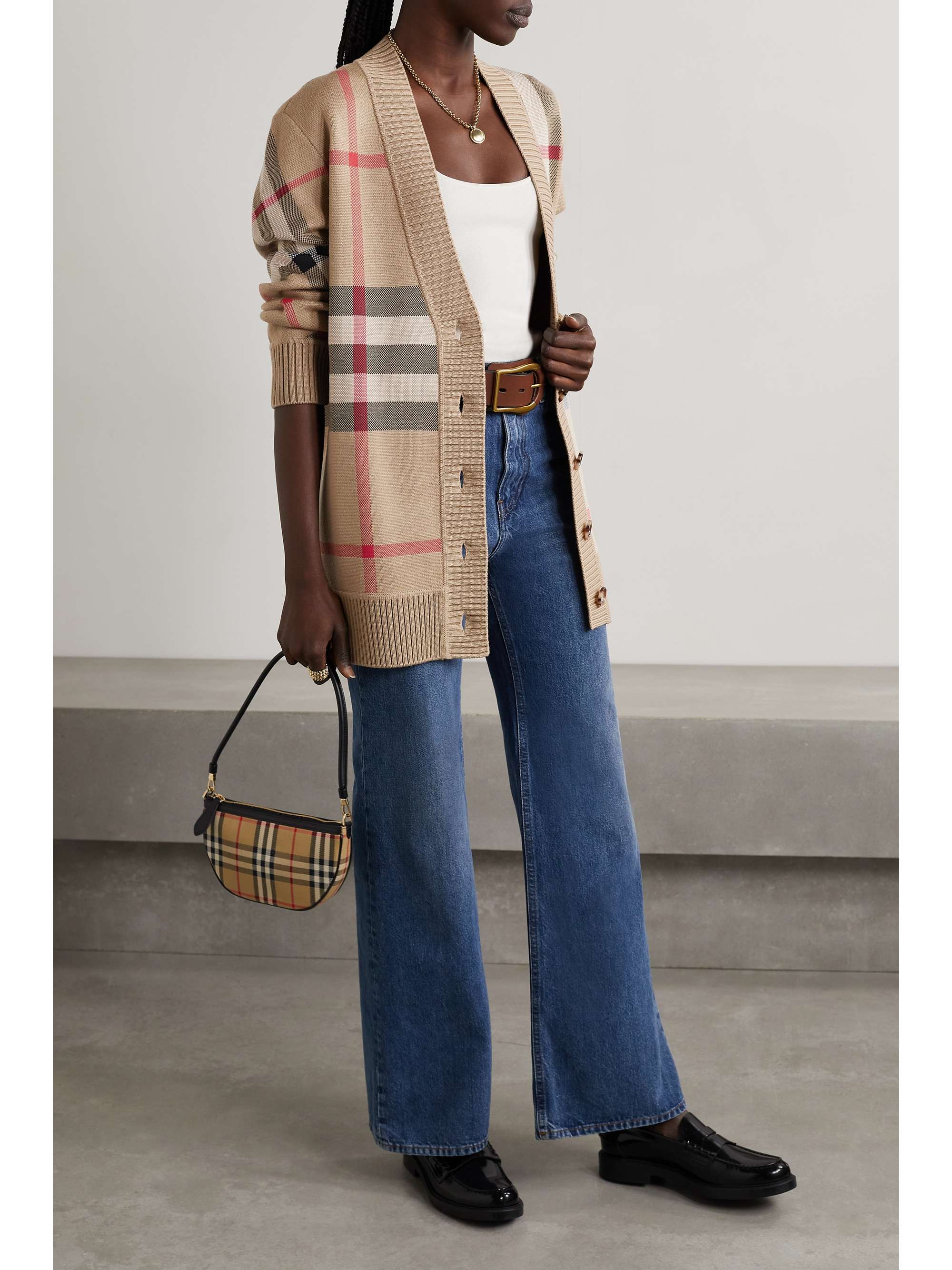 Checked jacquard-knit cardigan view