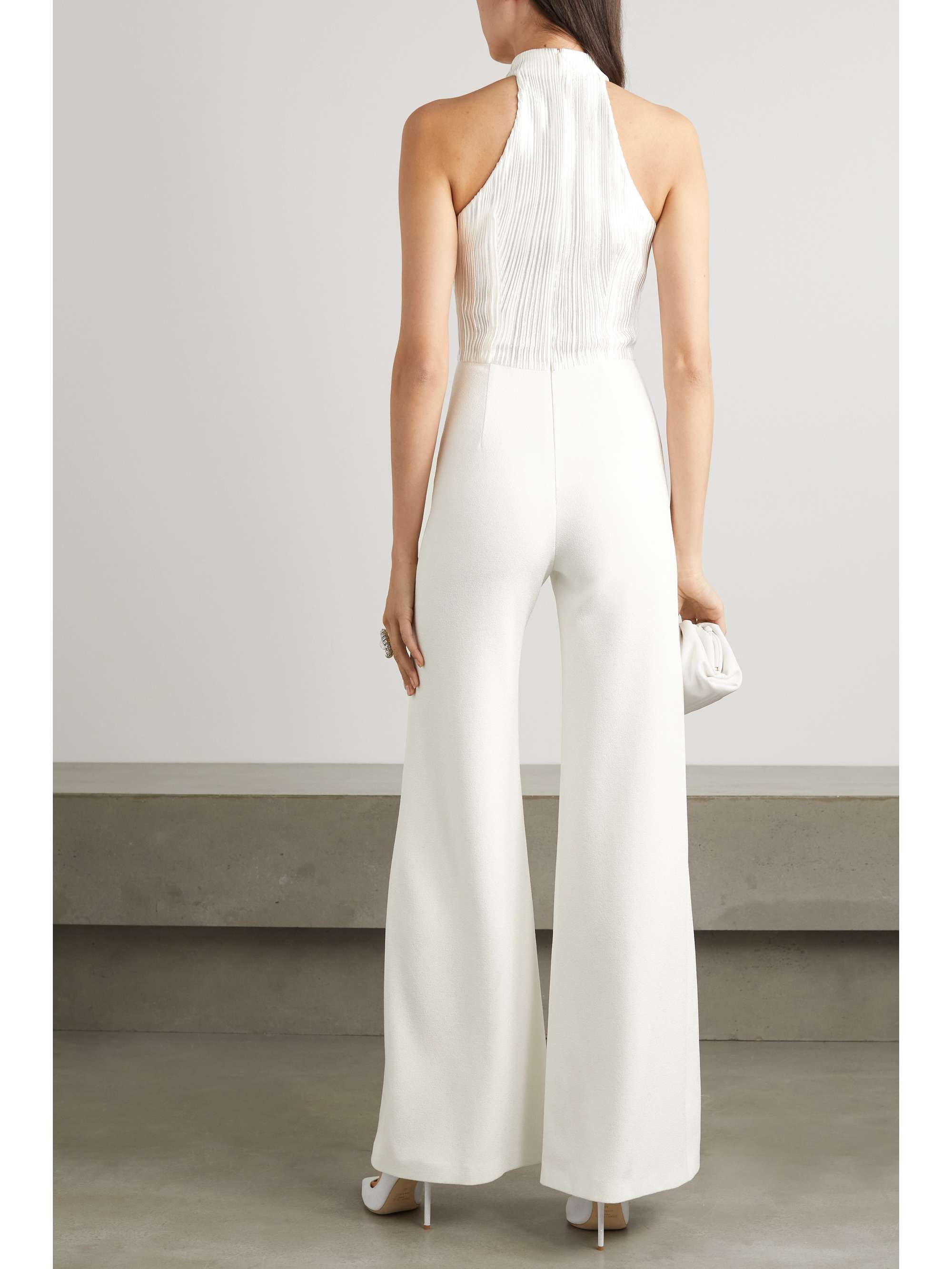 Panarea plissé-lamé and crepe halterneck jumpsuit view