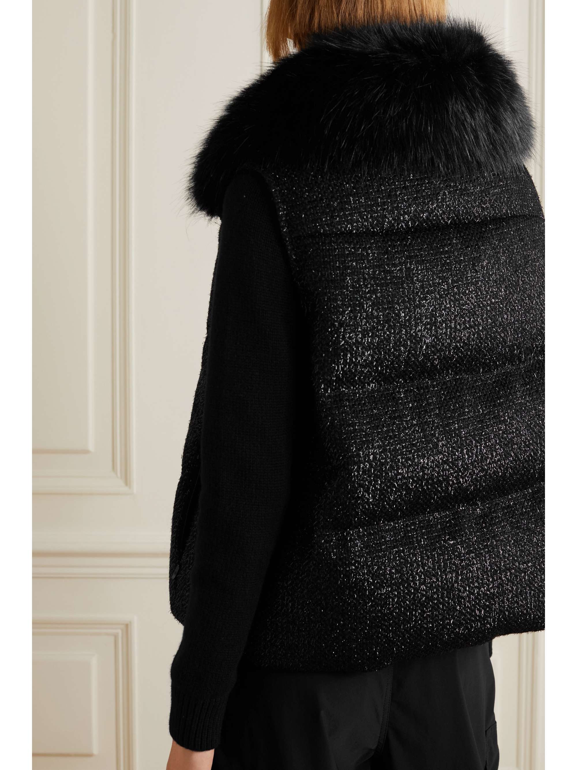 Carrelet faux fur-trimmed quilted metallic wool-blend tweed down vest view