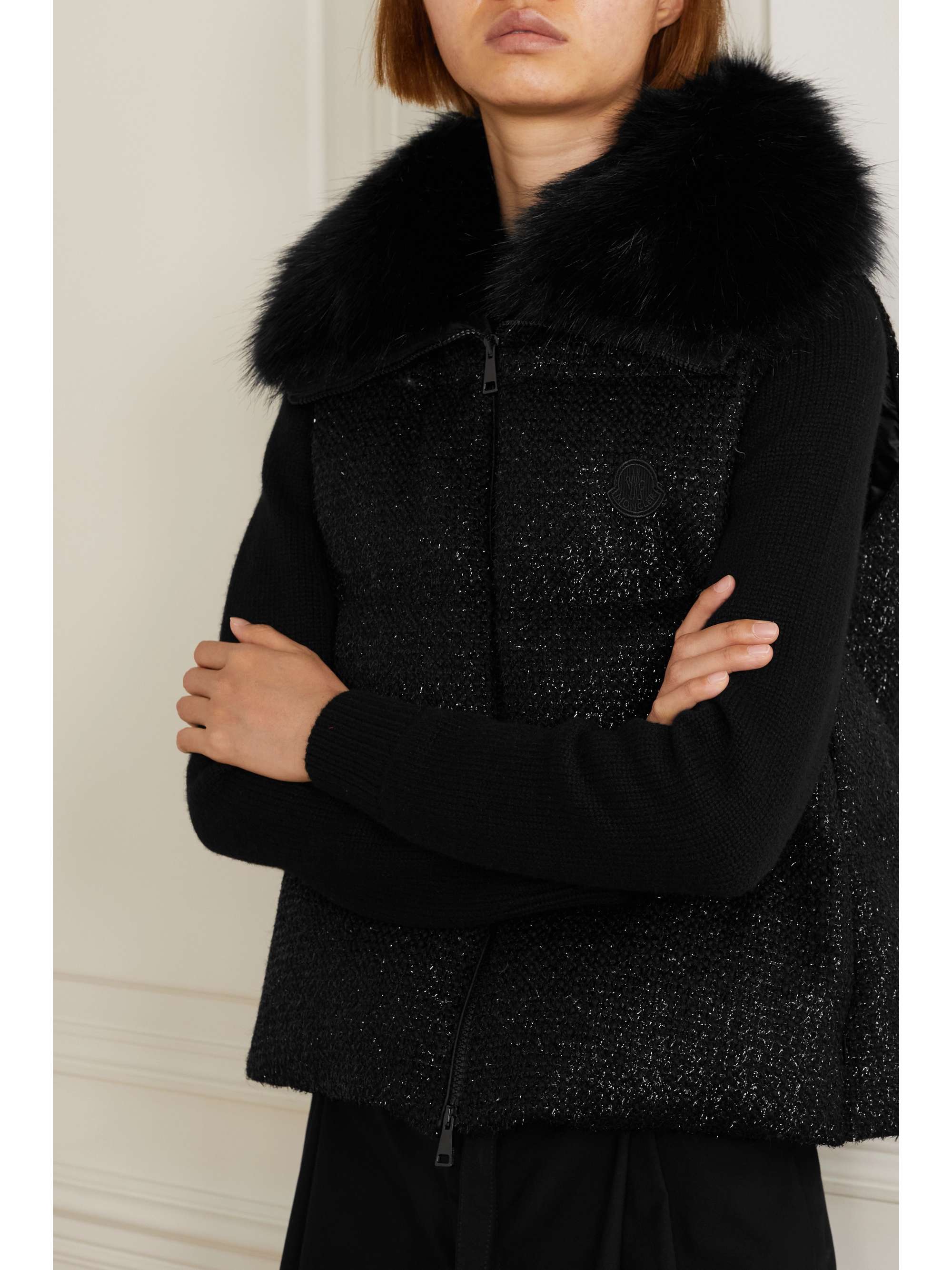 Carrelet faux fur-trimmed quilted metallic wool-blend tweed down vest view
