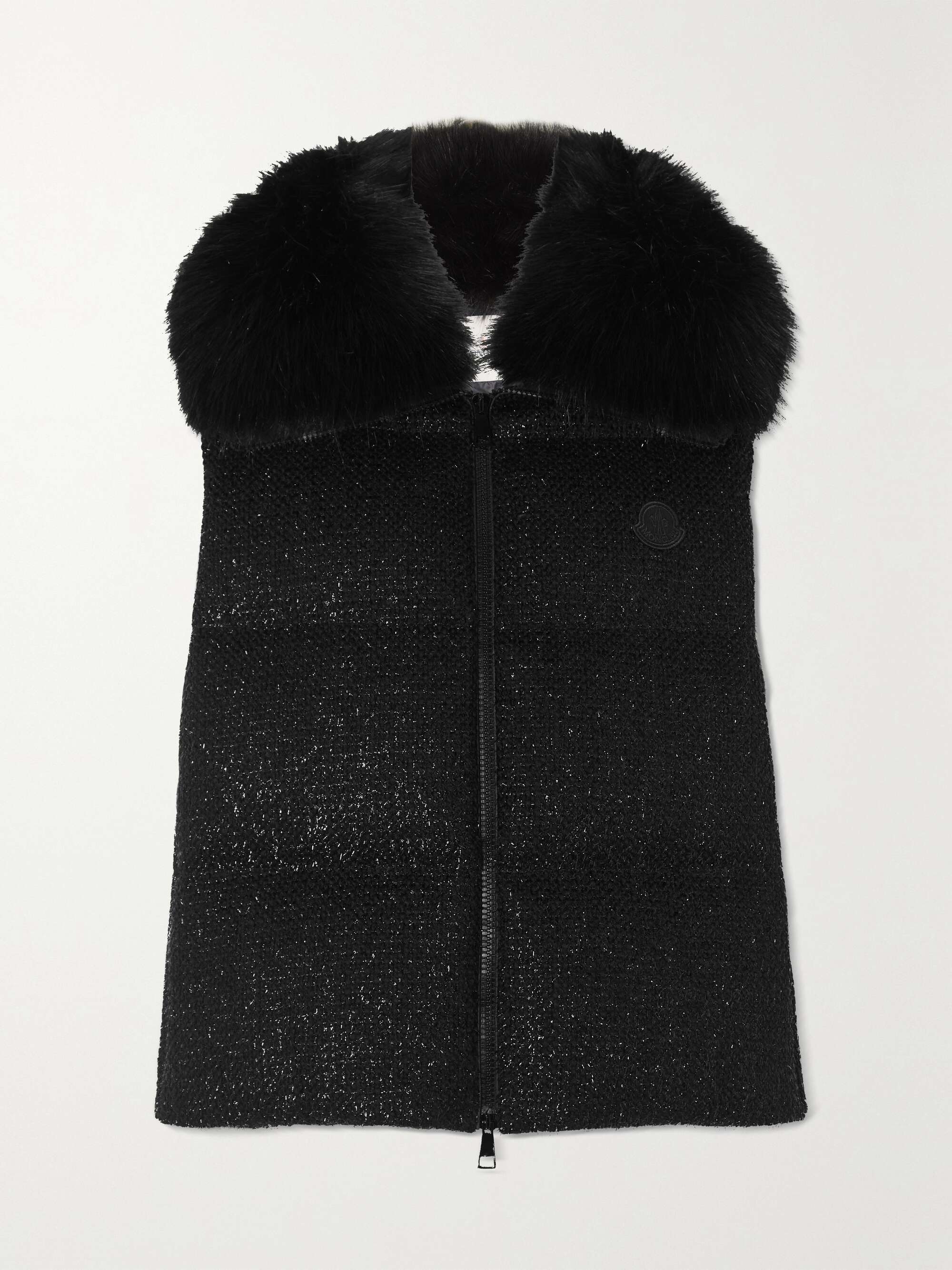 Carrelet faux fur-trimmed quilted metallic wool-blend tweed down vest view
