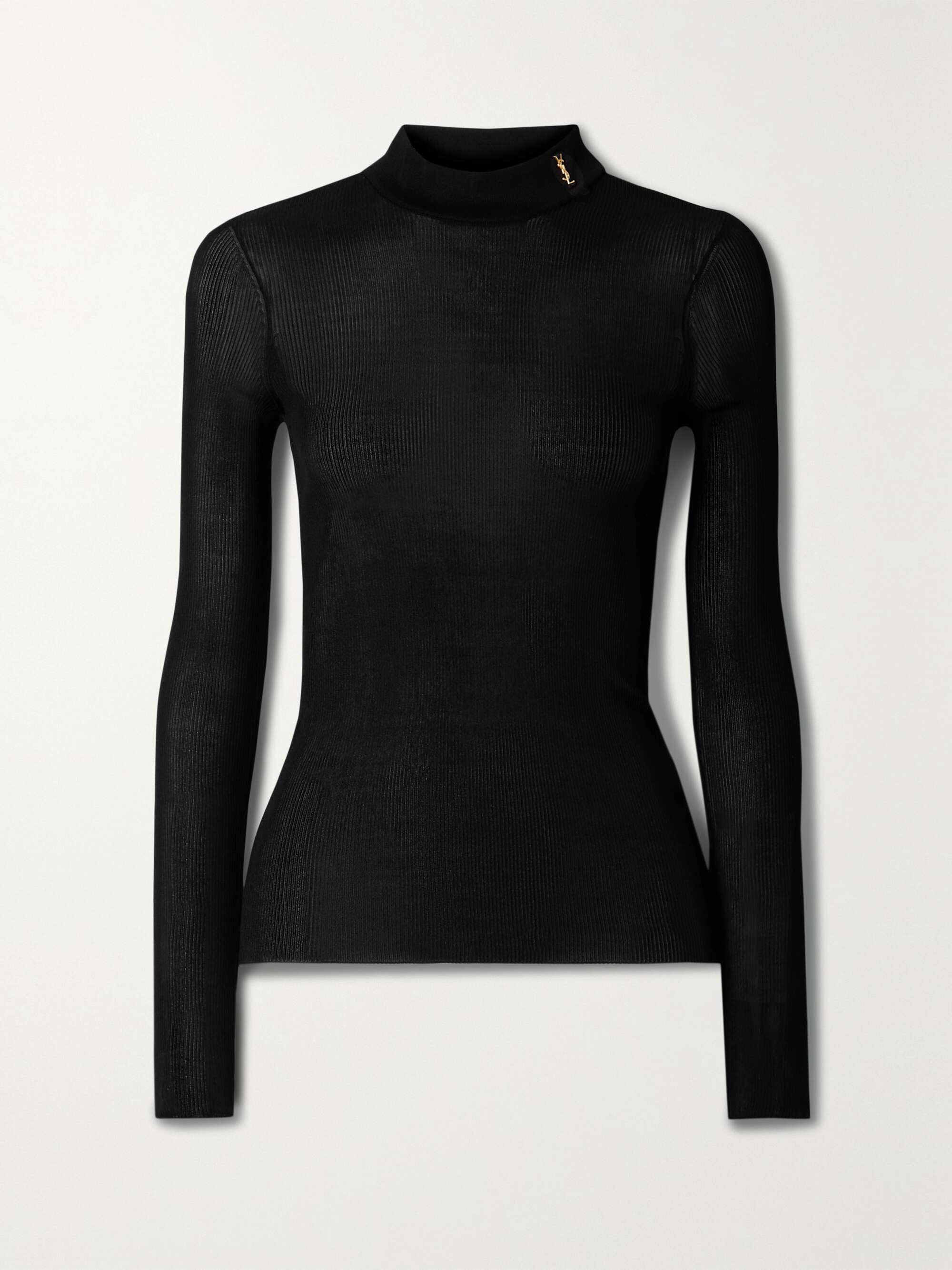 Ribbed silk turtleneck top view
