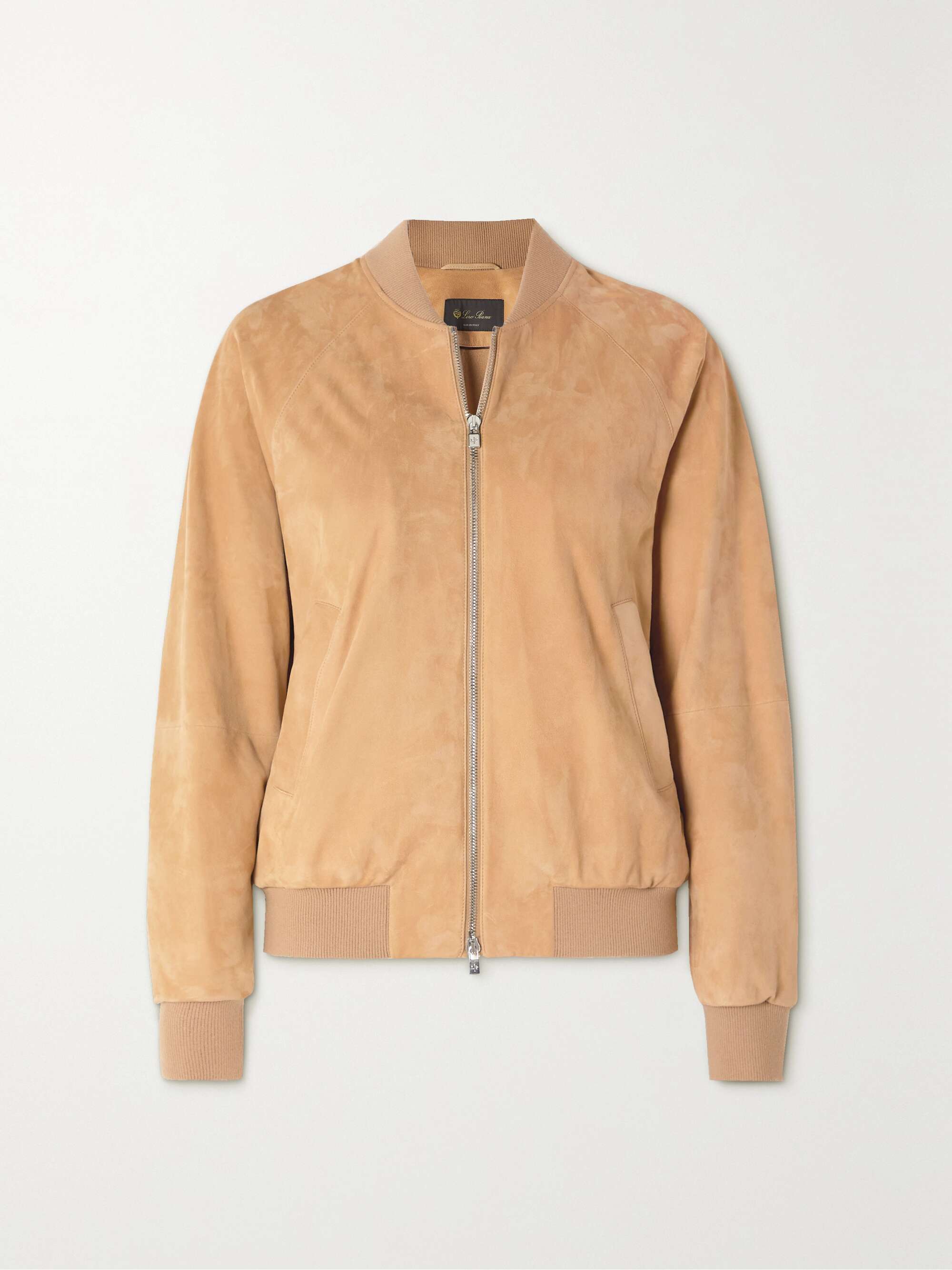 Ribbed cashmere-trimmed suede bomber jacket view