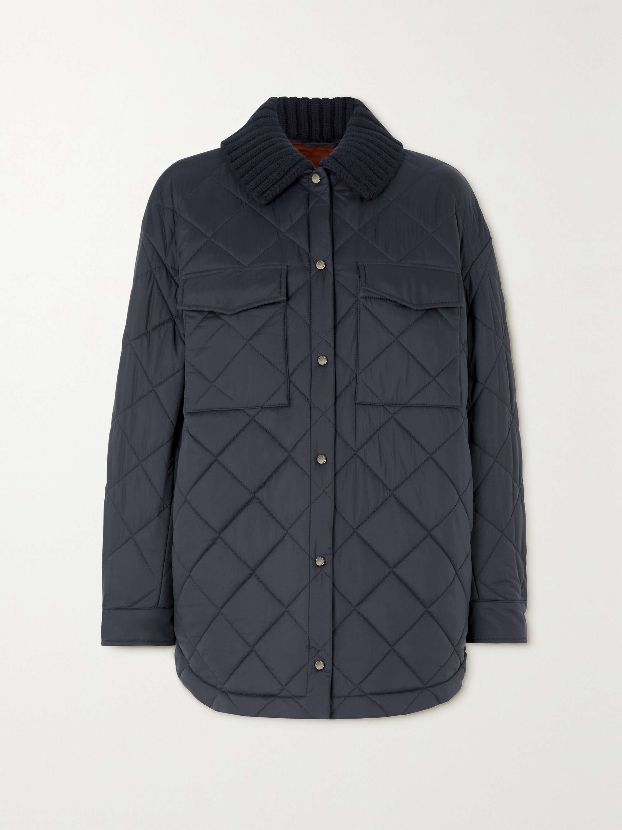 Rocar ribbed cashmere-trimmed quilted shell coat view